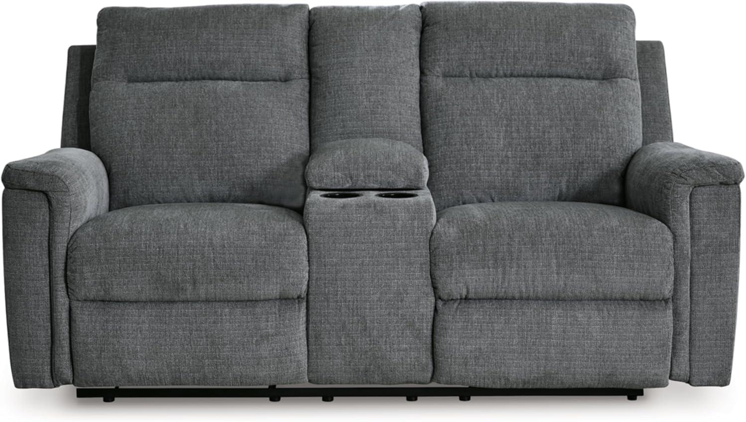 Ashley Furniture Barnsana Gray Power Reclining Loveseat with Console