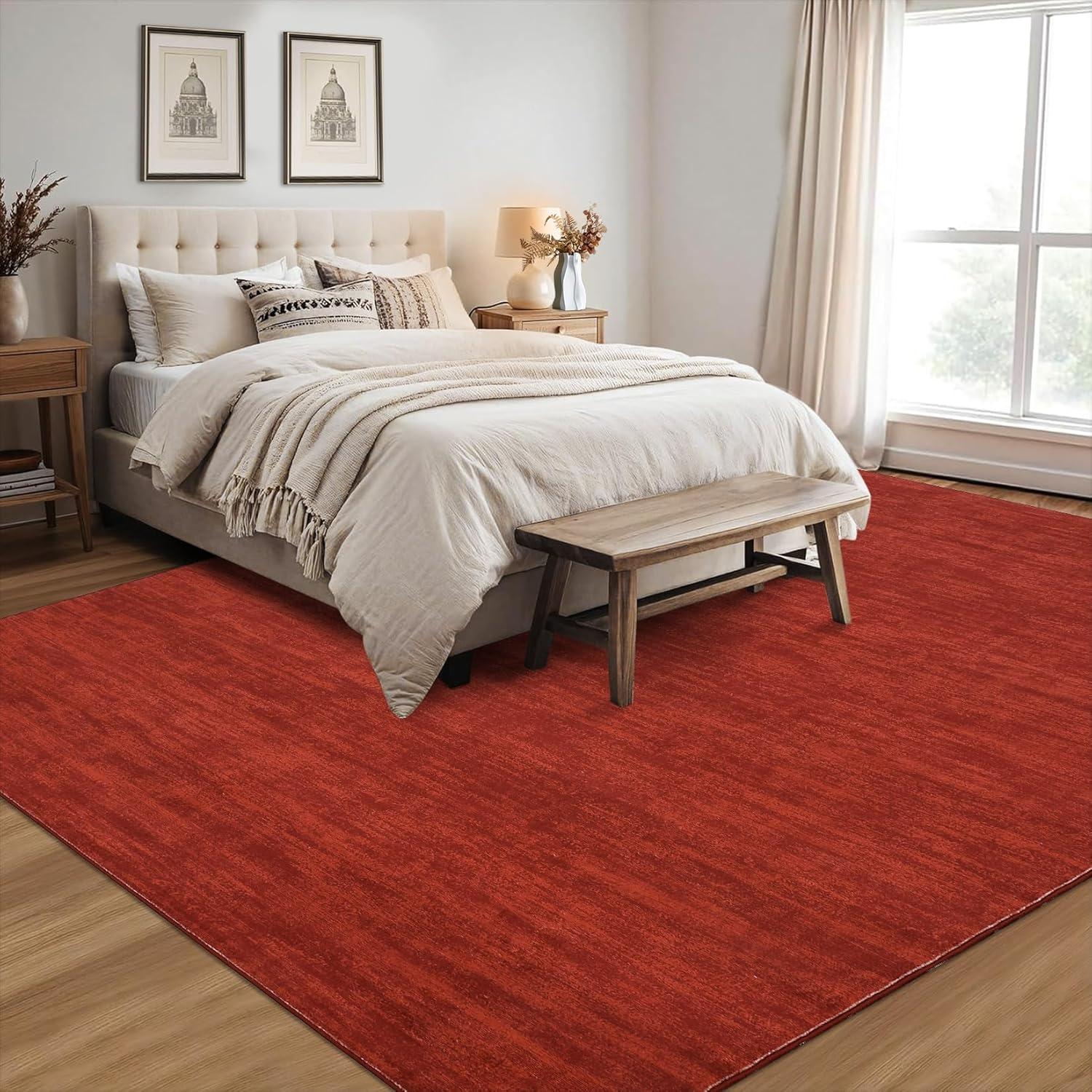 Garvee 9' x 12' Large Machine Washable Area Rug Modern Solid Rug Non-Slip Low-Pile Contemporary Indoor Area Rug for Home Office Bedroom, Red