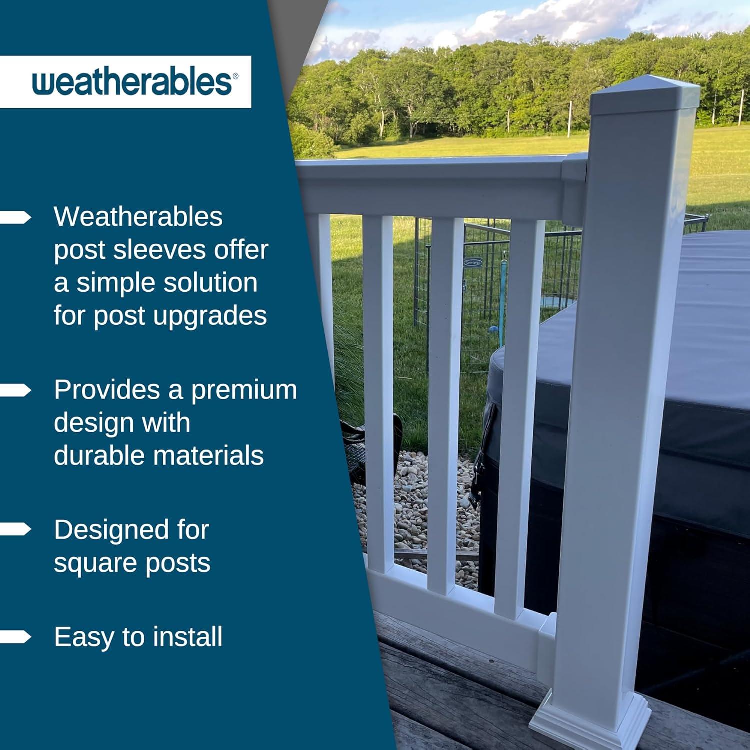 Weatherables 4x4 Post Sleeve – Weatherproof Premium Outdoor Vinyl Post Cover for Lasting Durability and Easy Installation on Decks, Patios, Porches or Mailbox Posts (4" x 4" x 72", White)