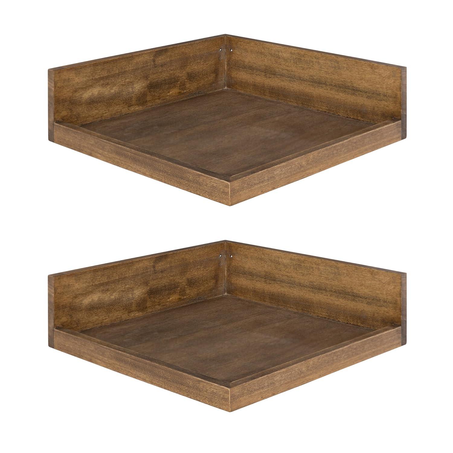 4.5" x 2.2" 2pk Levie Floating Corner Wooden Wall Shelf Set Brown - Kate & Laurel All Things Decor
