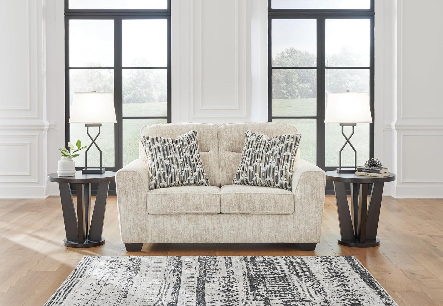 Beige Fabric Loveseat with Track Arms and Removable Cushions