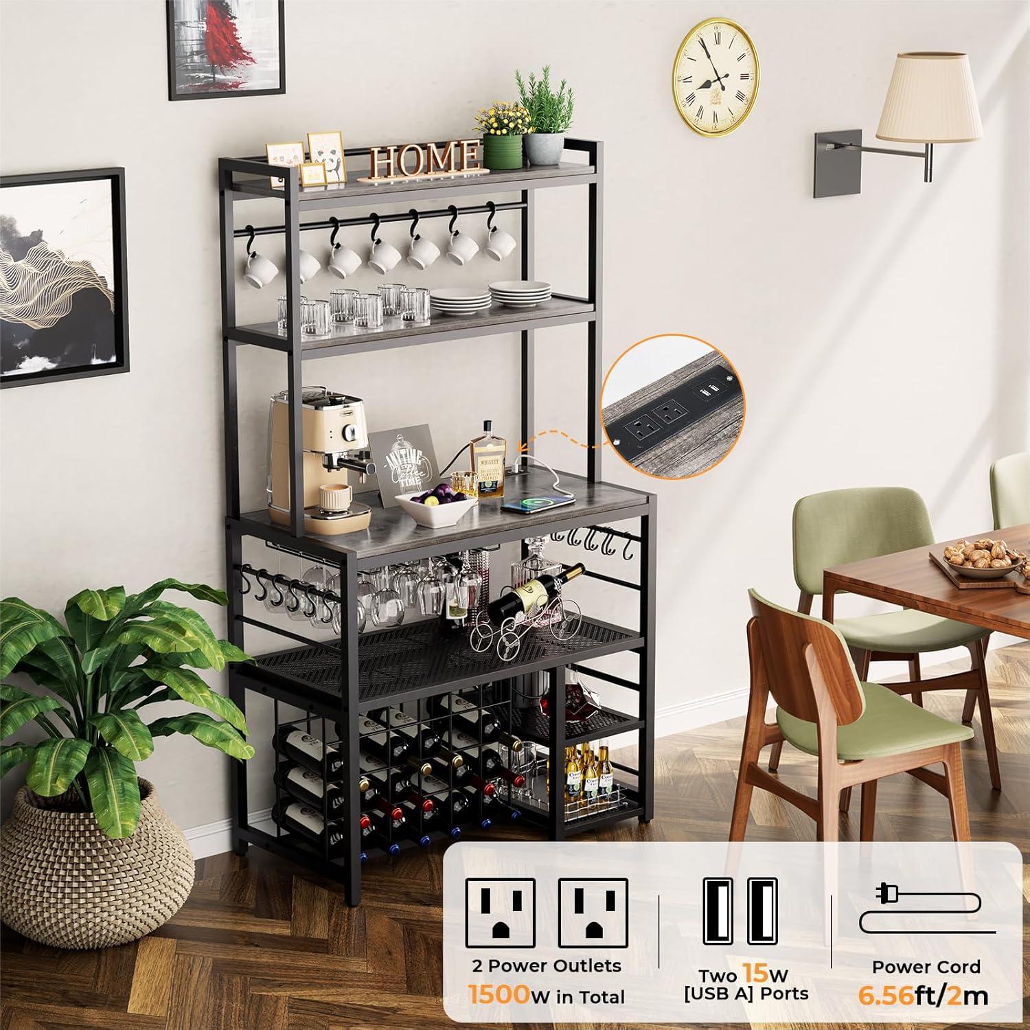 Higginsville Wine Bar Cabinet with Outlet and LED Light