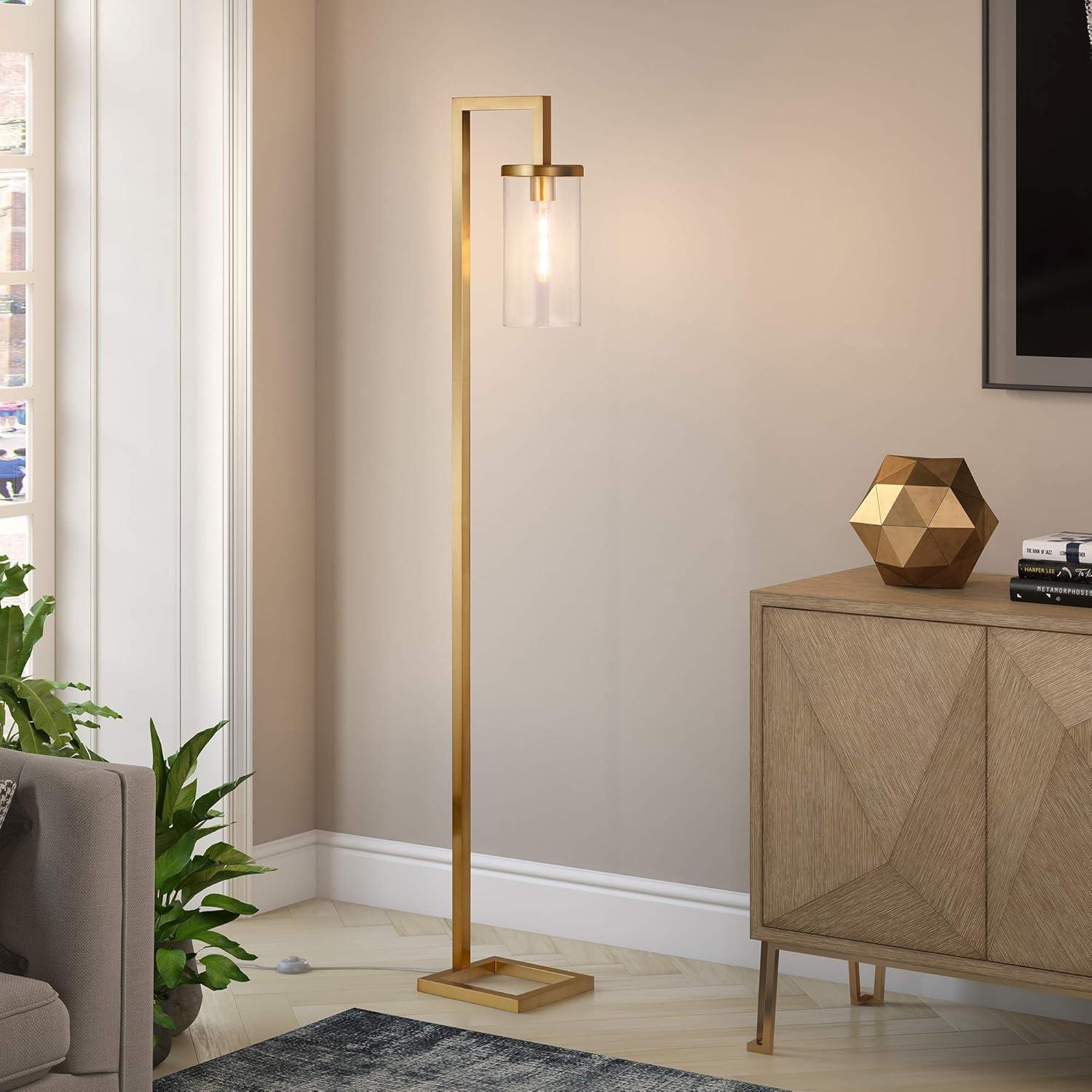 Evelyn&Zoe Modern Metal Floor Lamp with Clear Glass Shade
