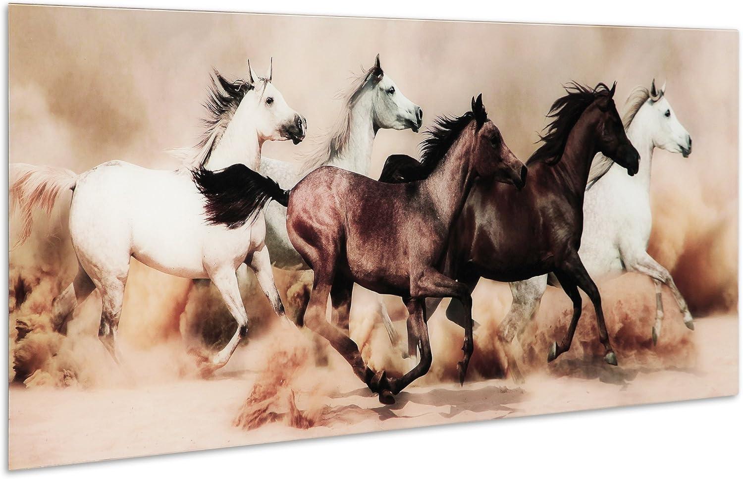 Empire Art Direct "Stampede" Horses Wall Art Printed on Free Floating Tempered Glass