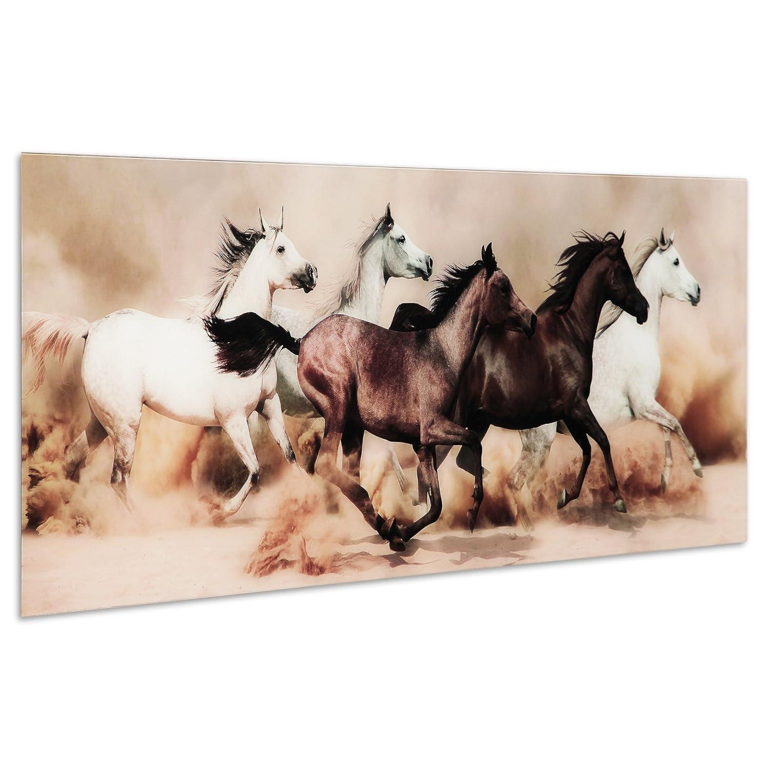 Empire Art Direct "Stampede" Horses Wall Art Printed on Free Floating Tempered Glass
