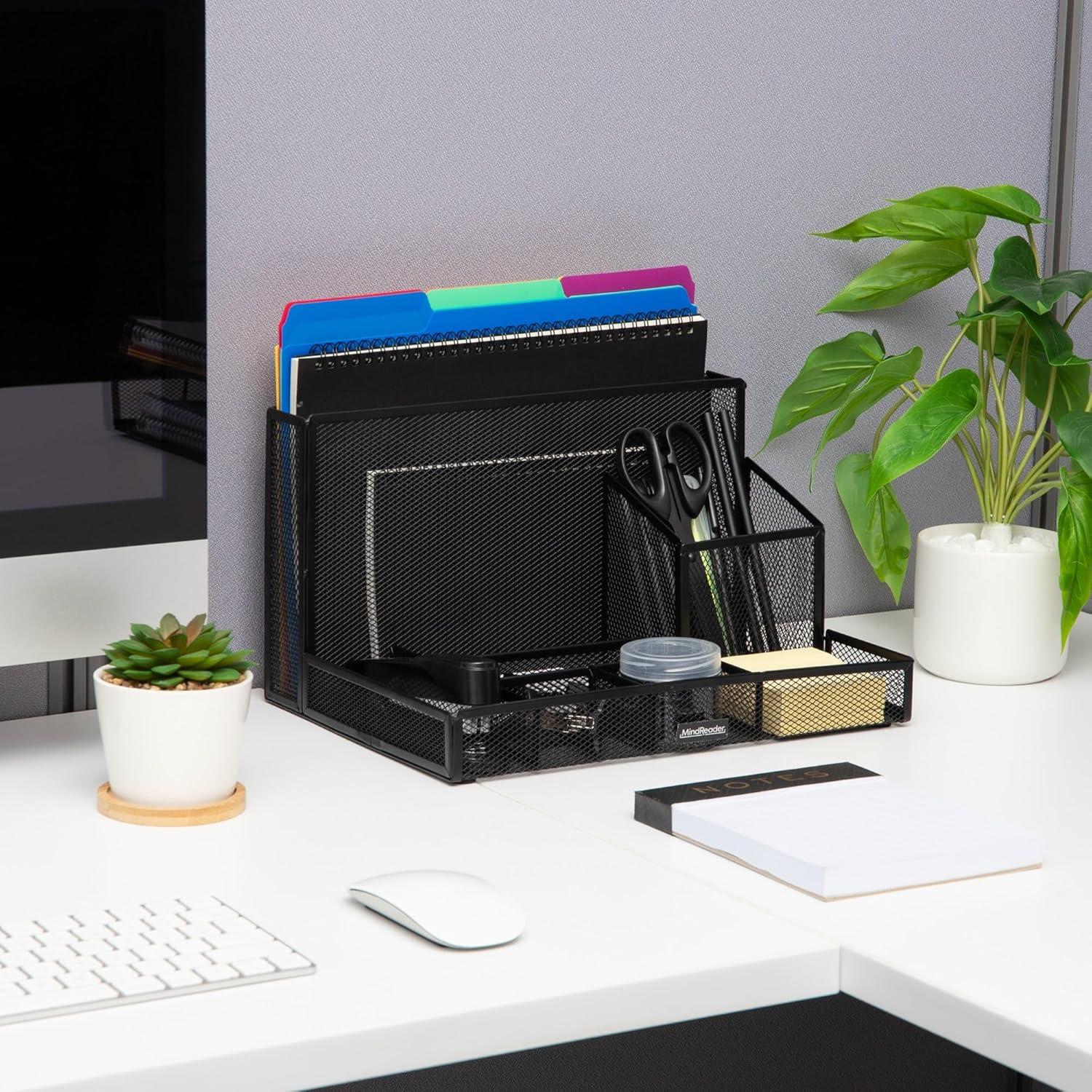 Black Metal Mesh Multi-Supply Desktop Organizer