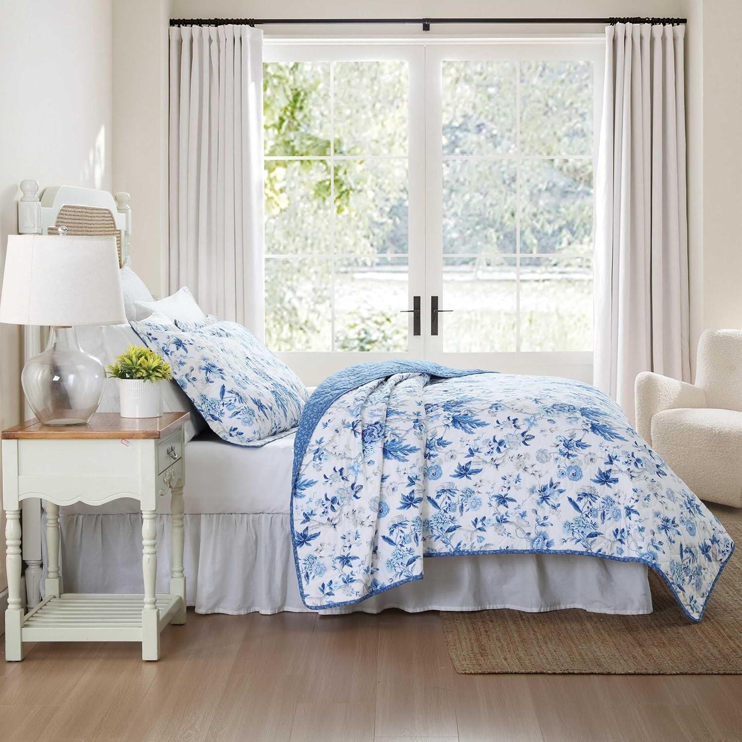 Laura Ashley Breezy Floral Cotton Reversible Quilt Set