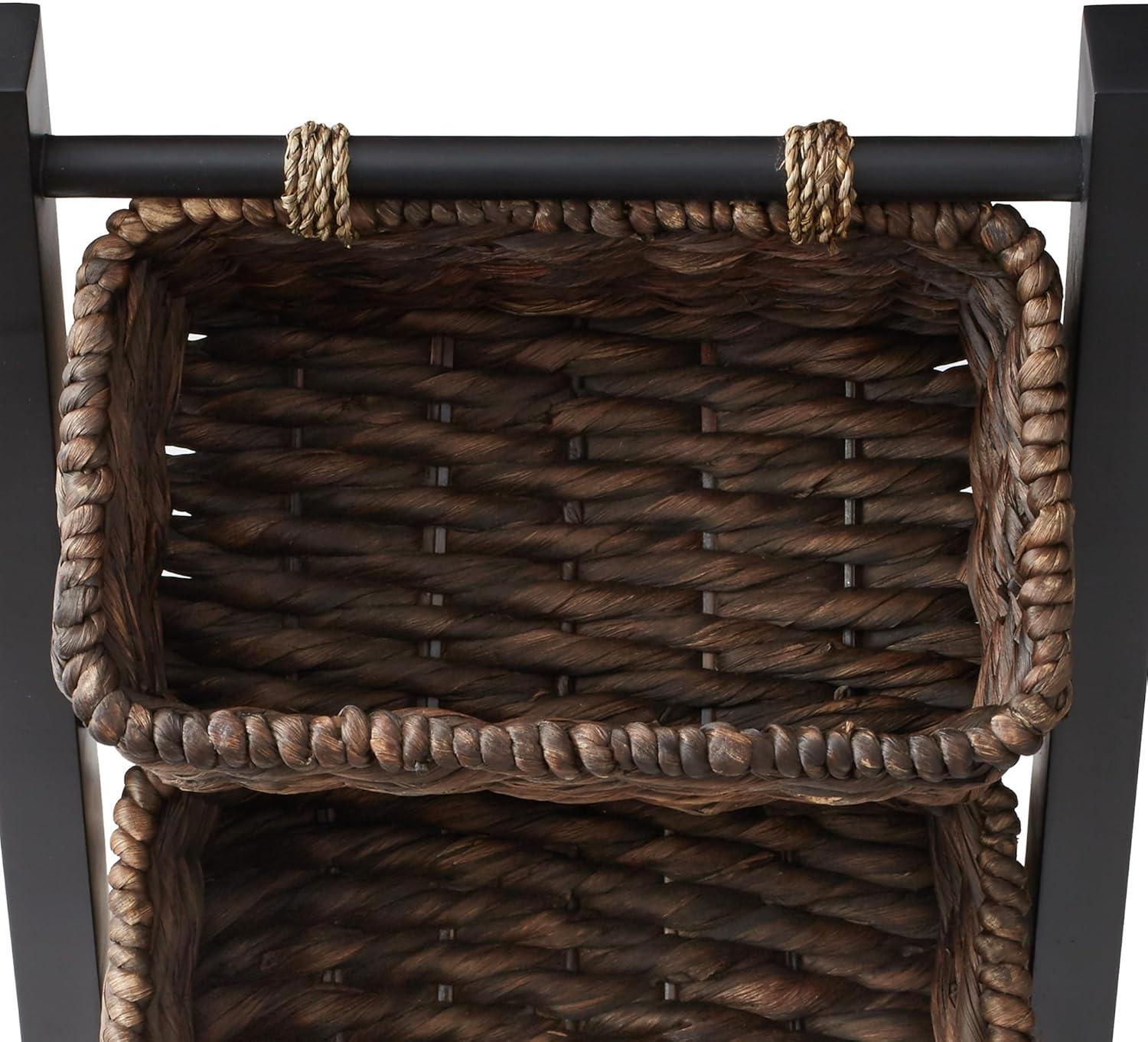 Casafield 3-Tier Floor Stand with Hanging Storage Baskets, Black/Espresso - Wood Tower Rack for Bathroom, Kitchen, Laundry, Living Room