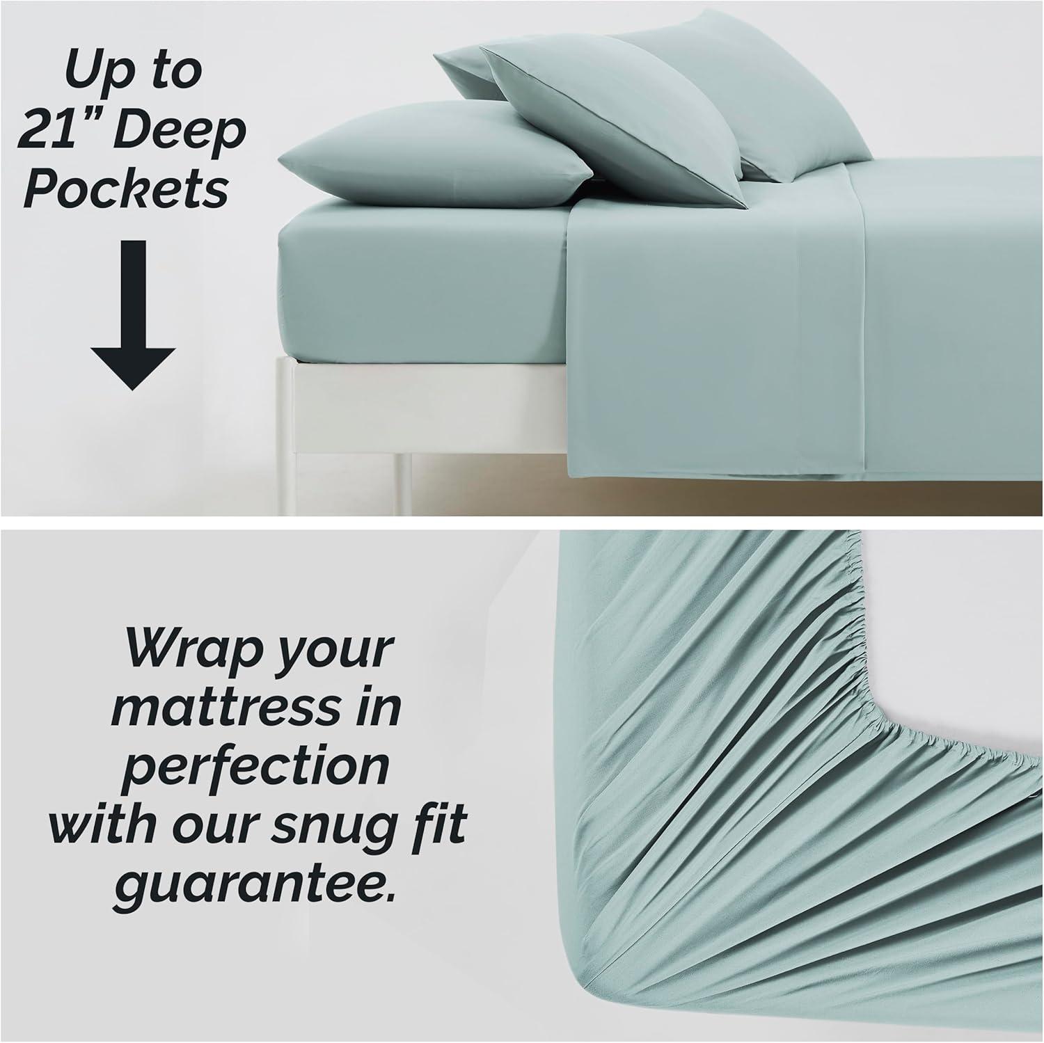 Sky Blue Queen Deep Pocket Microfiber Sheet Set