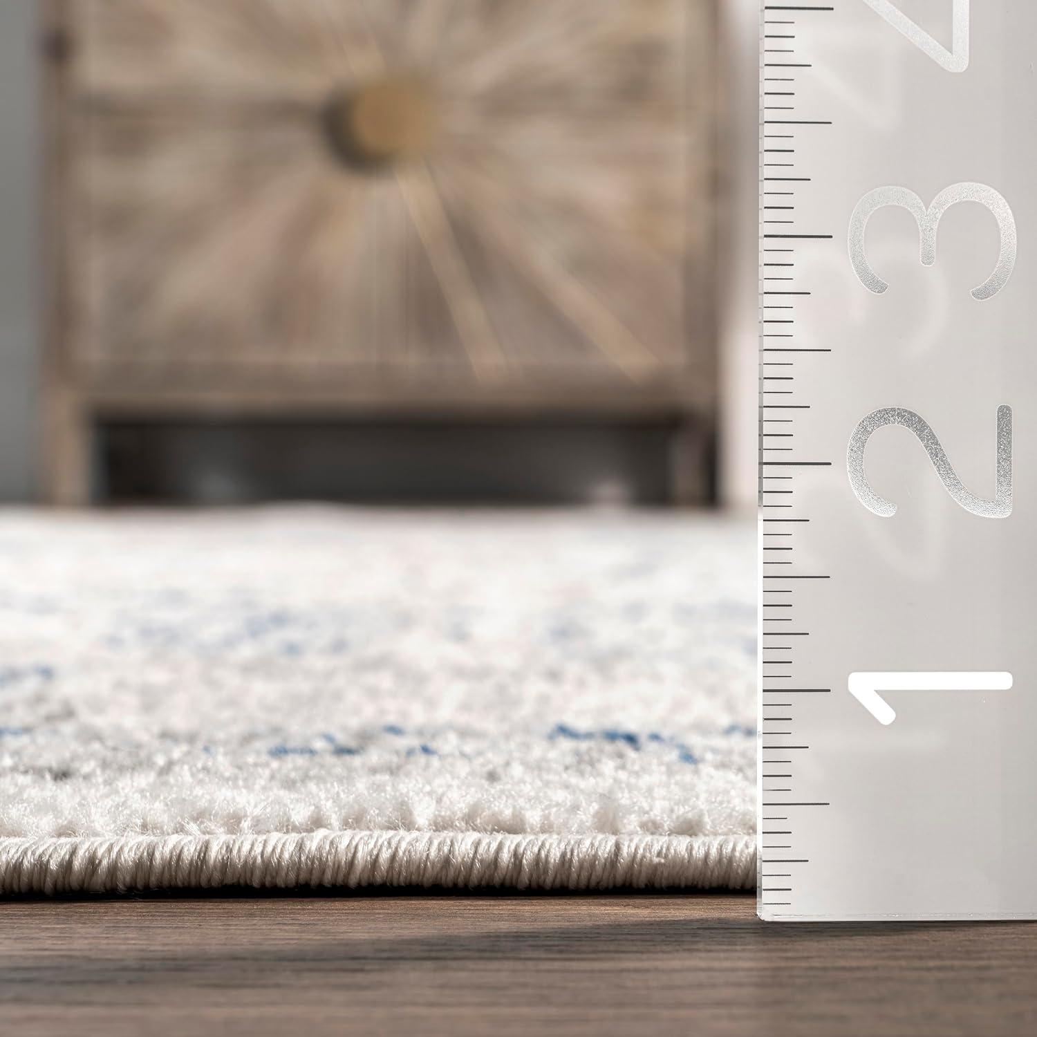 Blue and Off-White Tufted Vintage Runner Rug