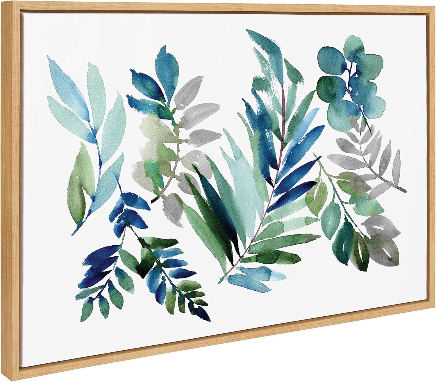 23" x 33" Sylvie Tropic Leaves Blue by Sara Berrenson Framed Wall Canvas - Kate & Laurel All Things Decor