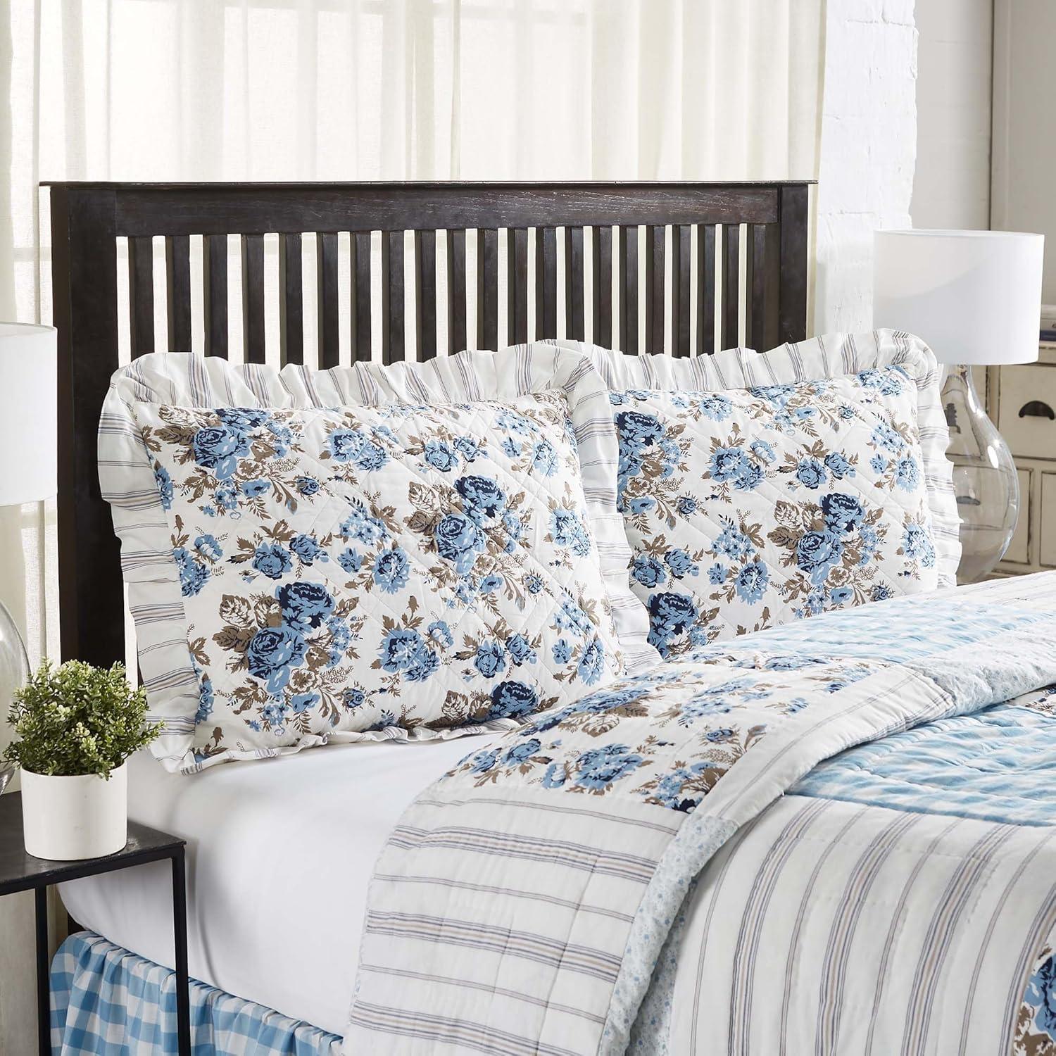 Annie Blue Floral Cotton Ruffled Standard Sham