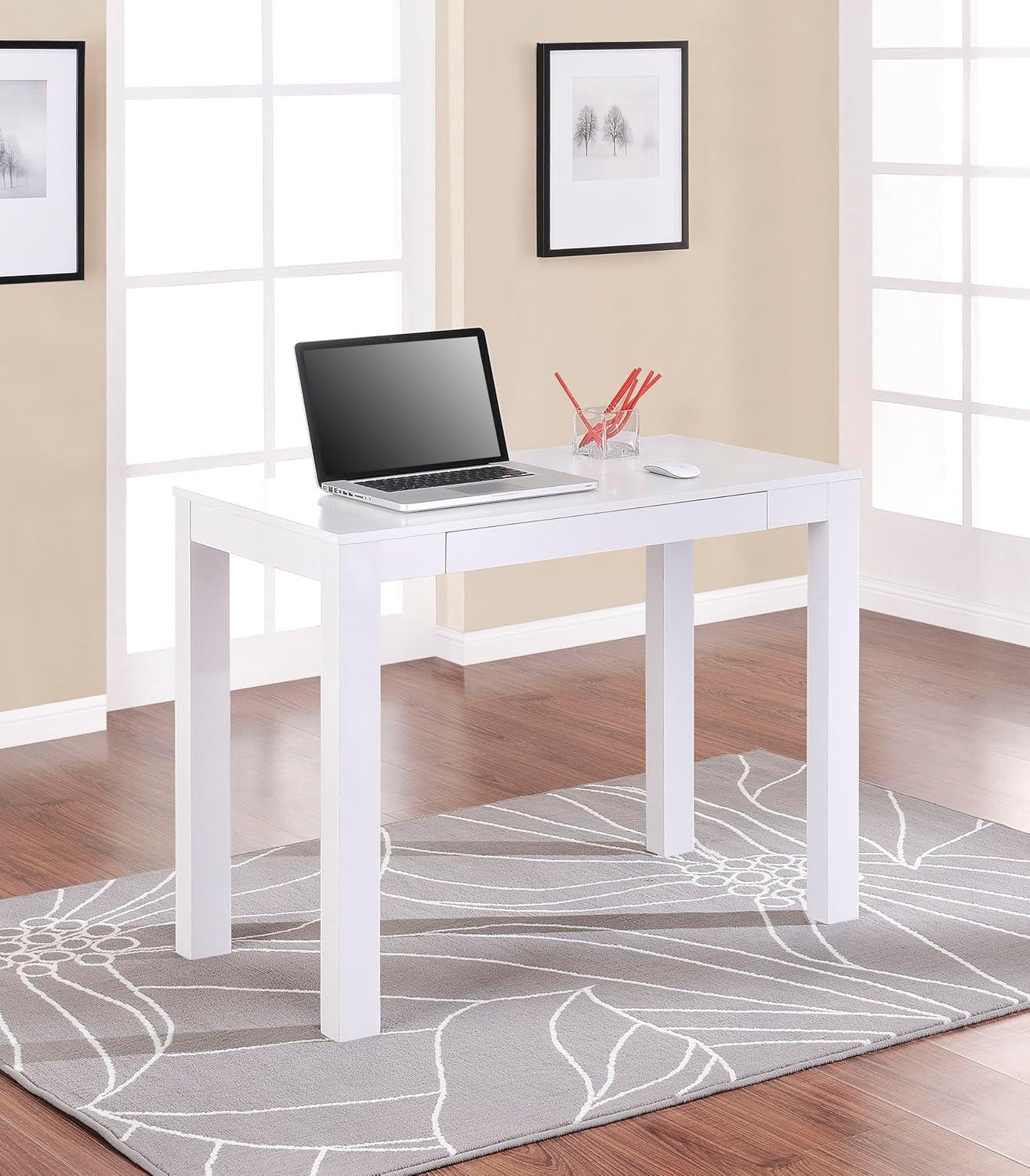 Parsons White Engineered Wood Small Computer Desk with Drawer