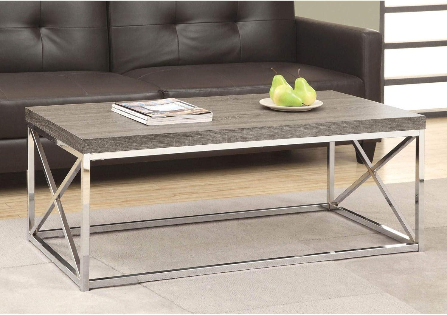 Monarch Dark Taupe Wood-Look Finish Chrome Metal Contemporary Style Coffee Table