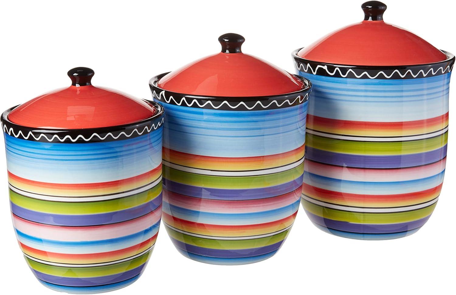 Colorful Striped Ceramic 3-Piece Canister Set