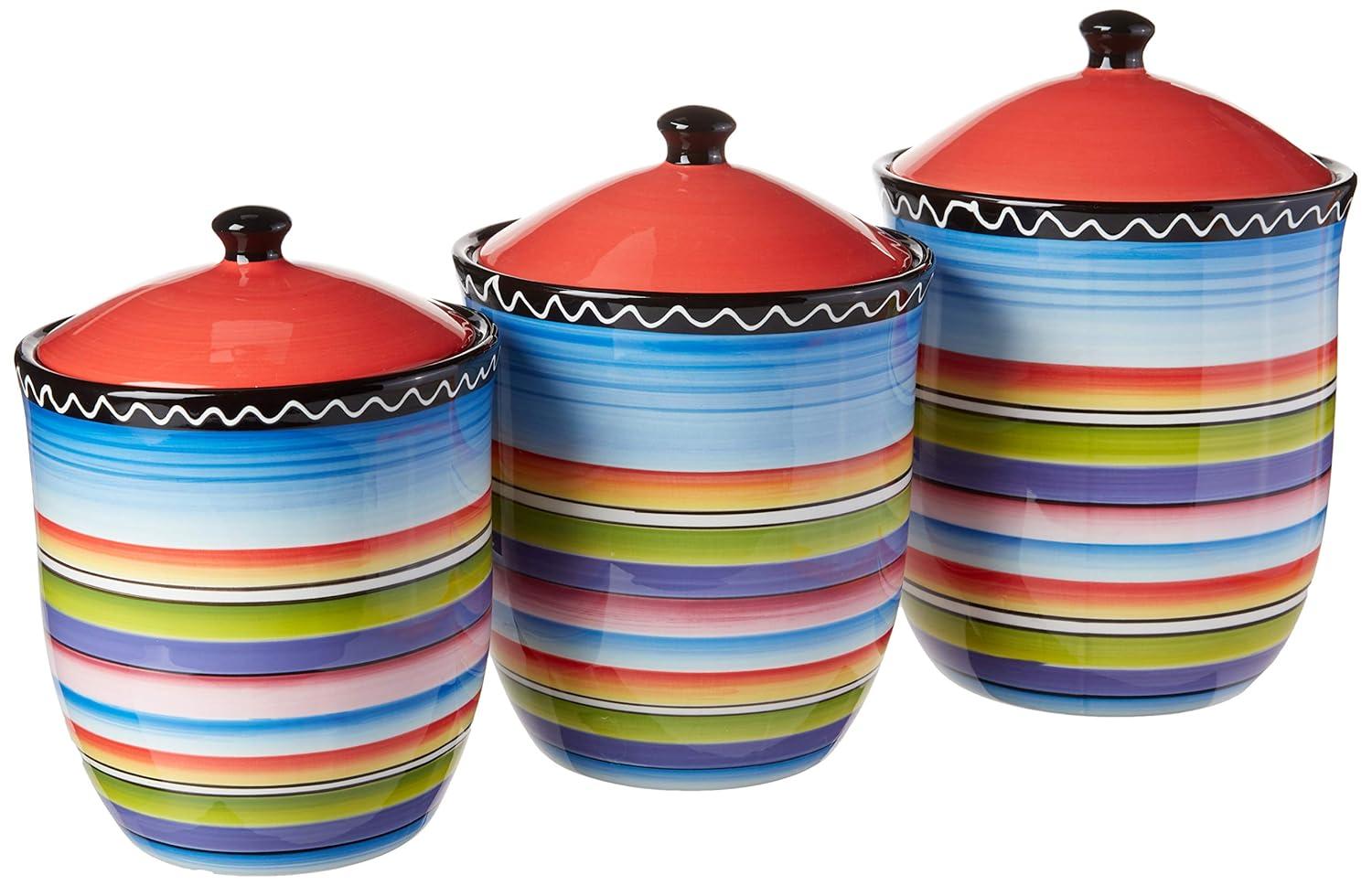 Tequila Sunrise Multi-Colored Glazed Earthenware Canister Set (3-Piece)