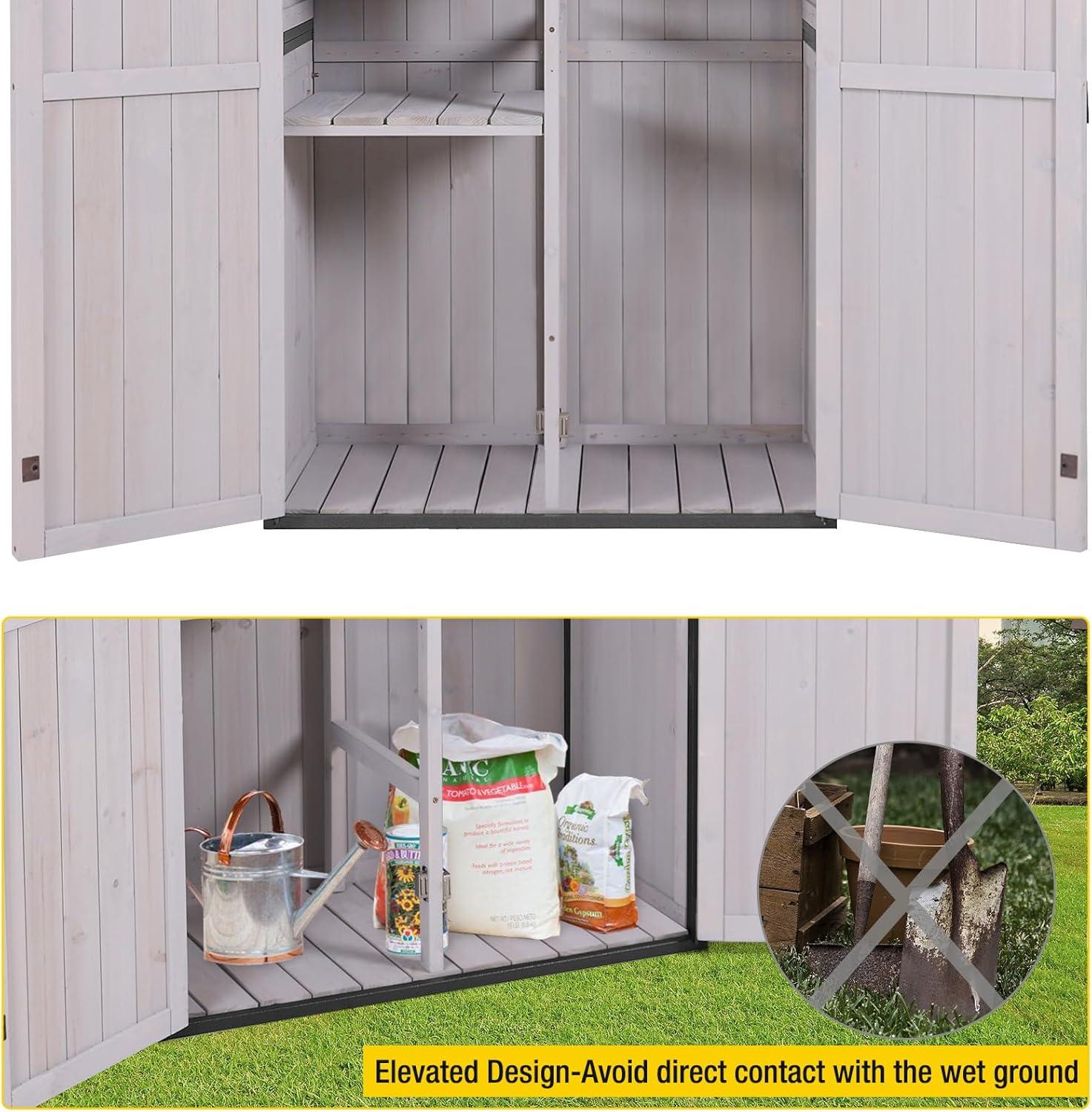 White Wooden Outdoor Storage Shed with Adjustable Shelves