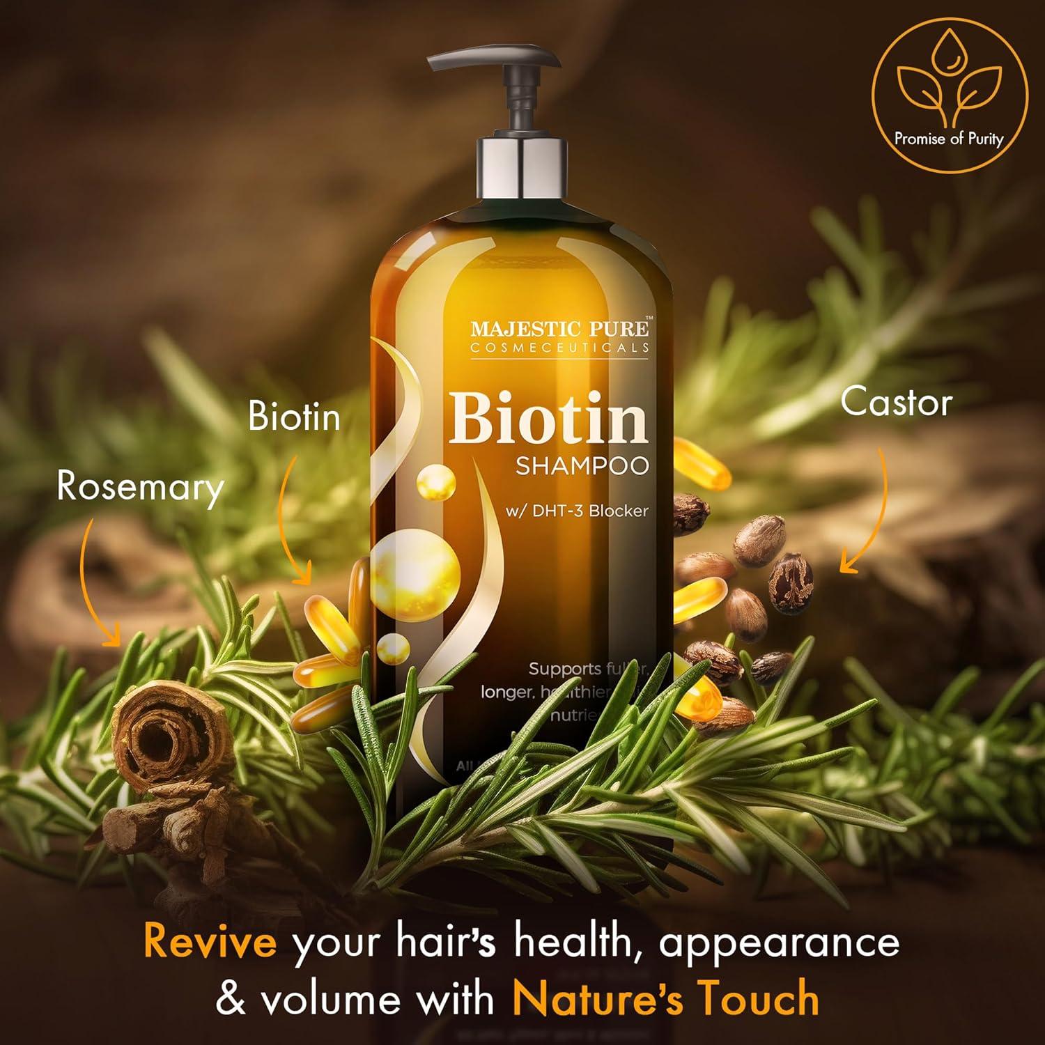 Majestic Pure Biotin Shampoo with DHT Blocker - Hydrating & Sulfate Free for Thin Hair - 16 fl oz