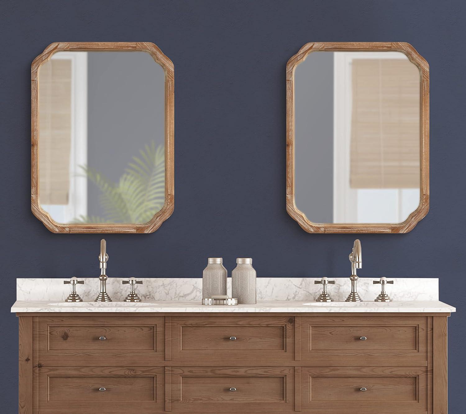 Marston Rustic Brown Solid Wood Rectangular Vanity Mirror