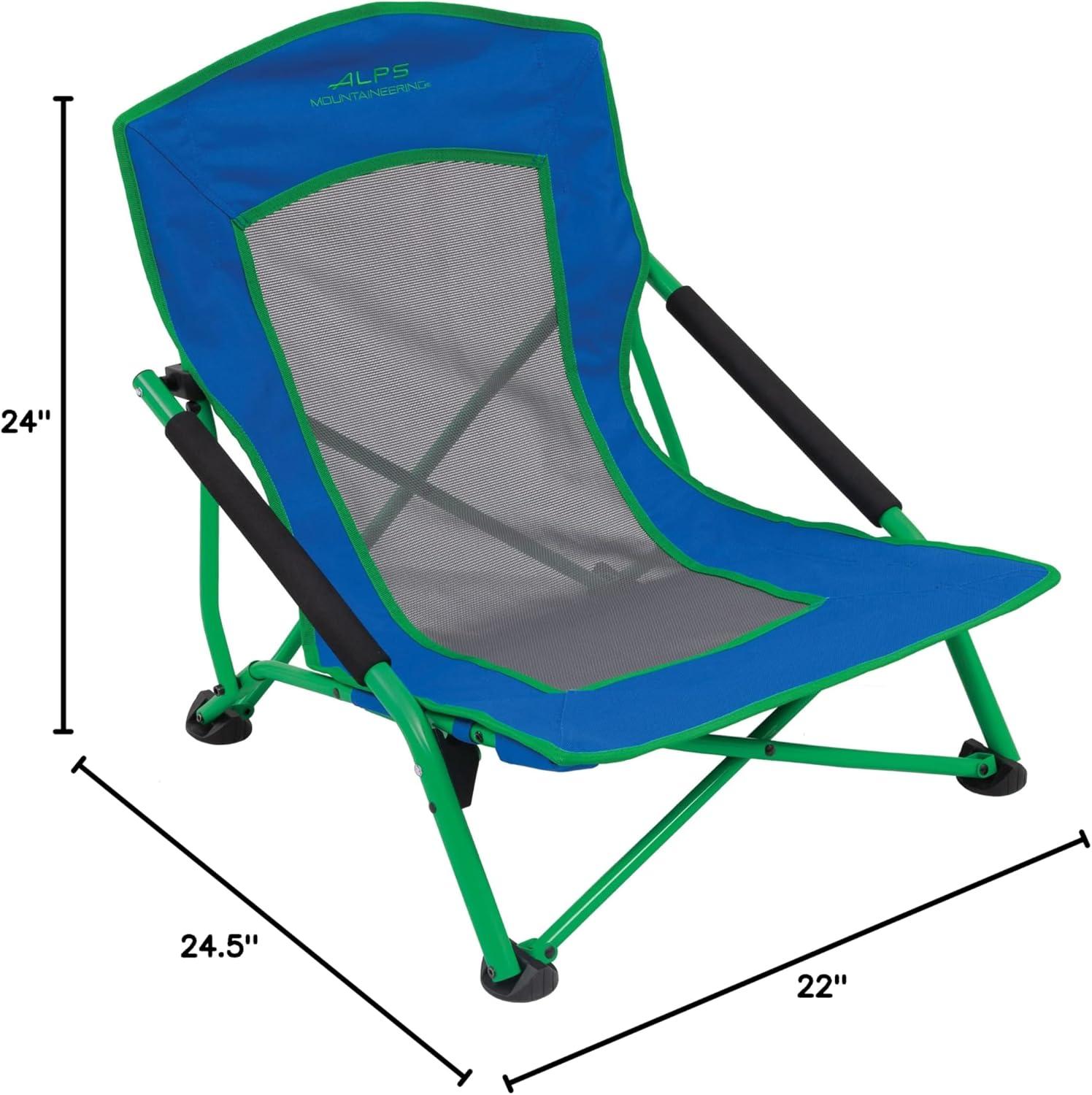 Blue and Green Mesh Low Camping Chair with Arms