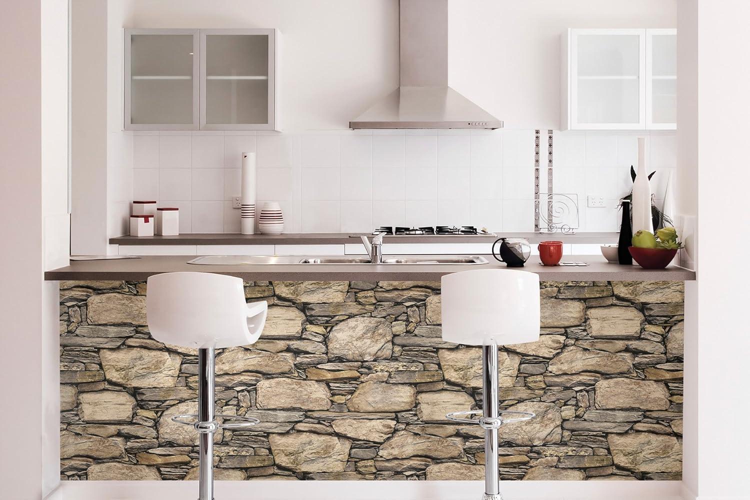 NuWallpaper Hadrian Stone Wall Vinyl Peel And Stick Wallpaper, 216-in by 20.5-in, 30.75 sq. ft.