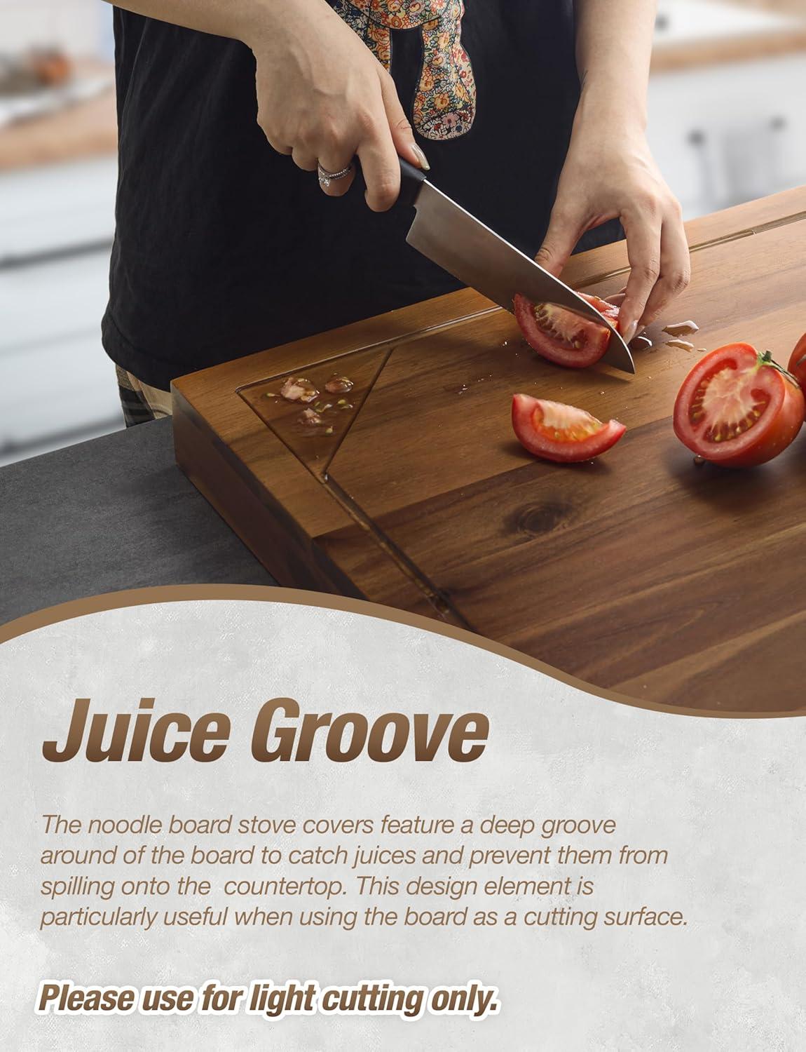 Acacia Wood Stove Top Cover with Metal Handles