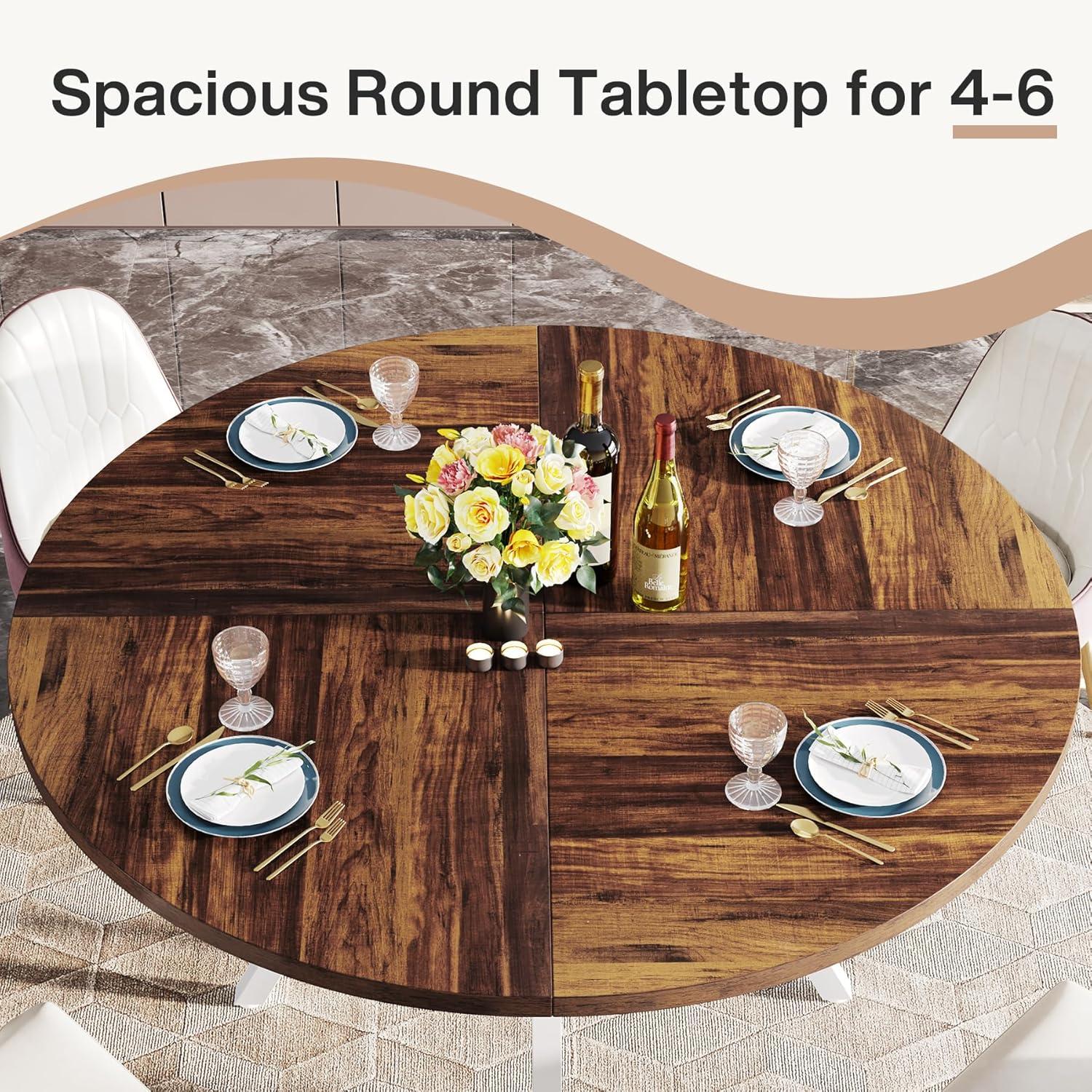 Tribesigns 47 Inch Round Dining Table, Modern Kitchen Table for 4, Small Dinner Table for Dining Room, Living Room, White (Only Table)
