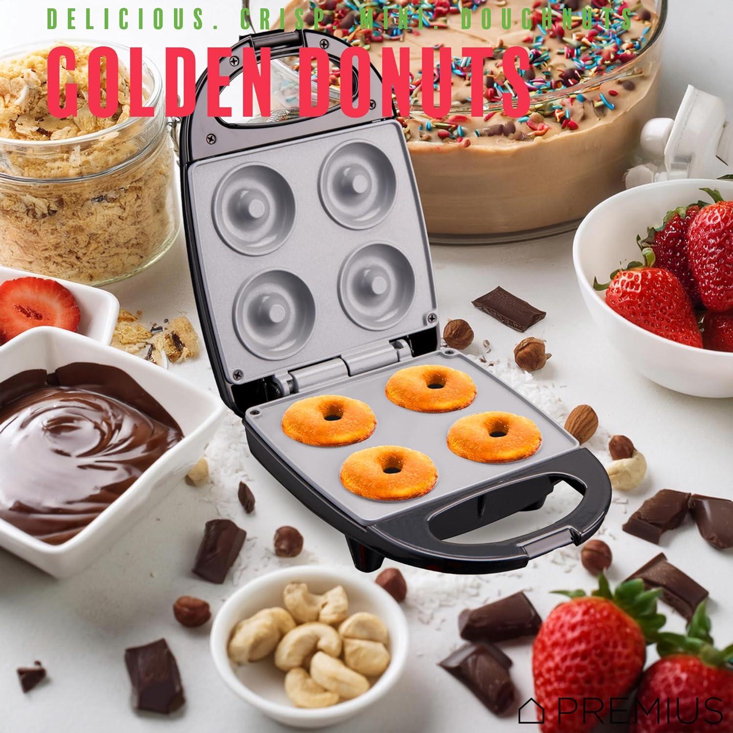 PREMIUS Ceramic Non-Stick Mini Snack Donut Maker, Black, 2 Inch Mold, 4 Count