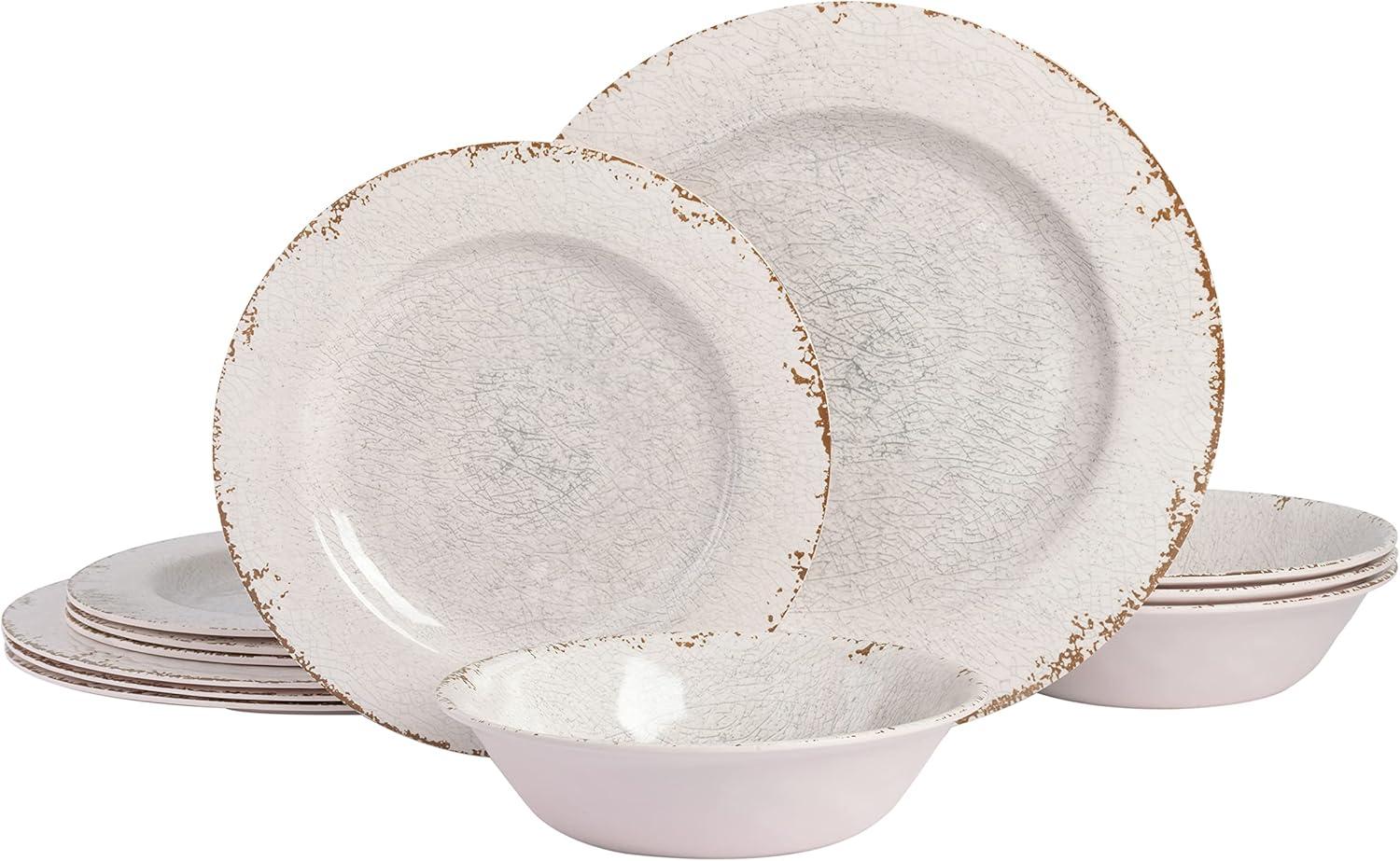 Mauna White Crackle Melamine 12-Piece Dinnerware Set