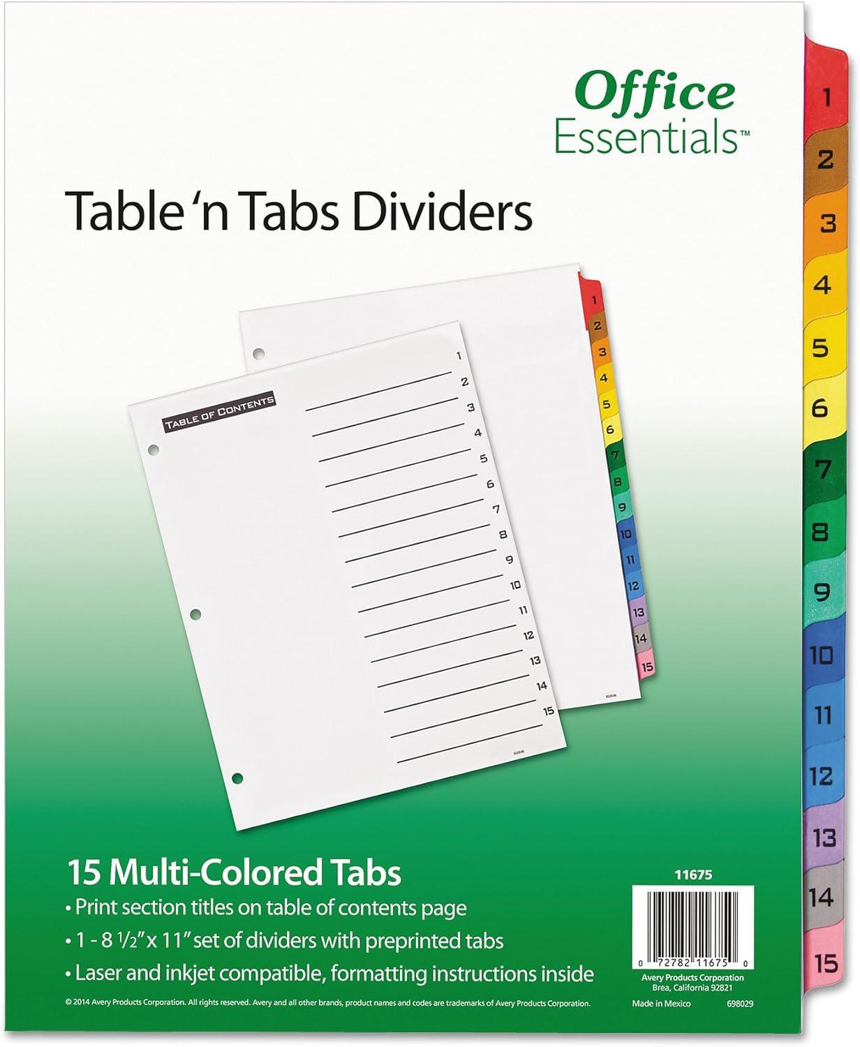 Office Essentials Tables 'n Tabs Paper Divider, Color, 15-Tab (11675)