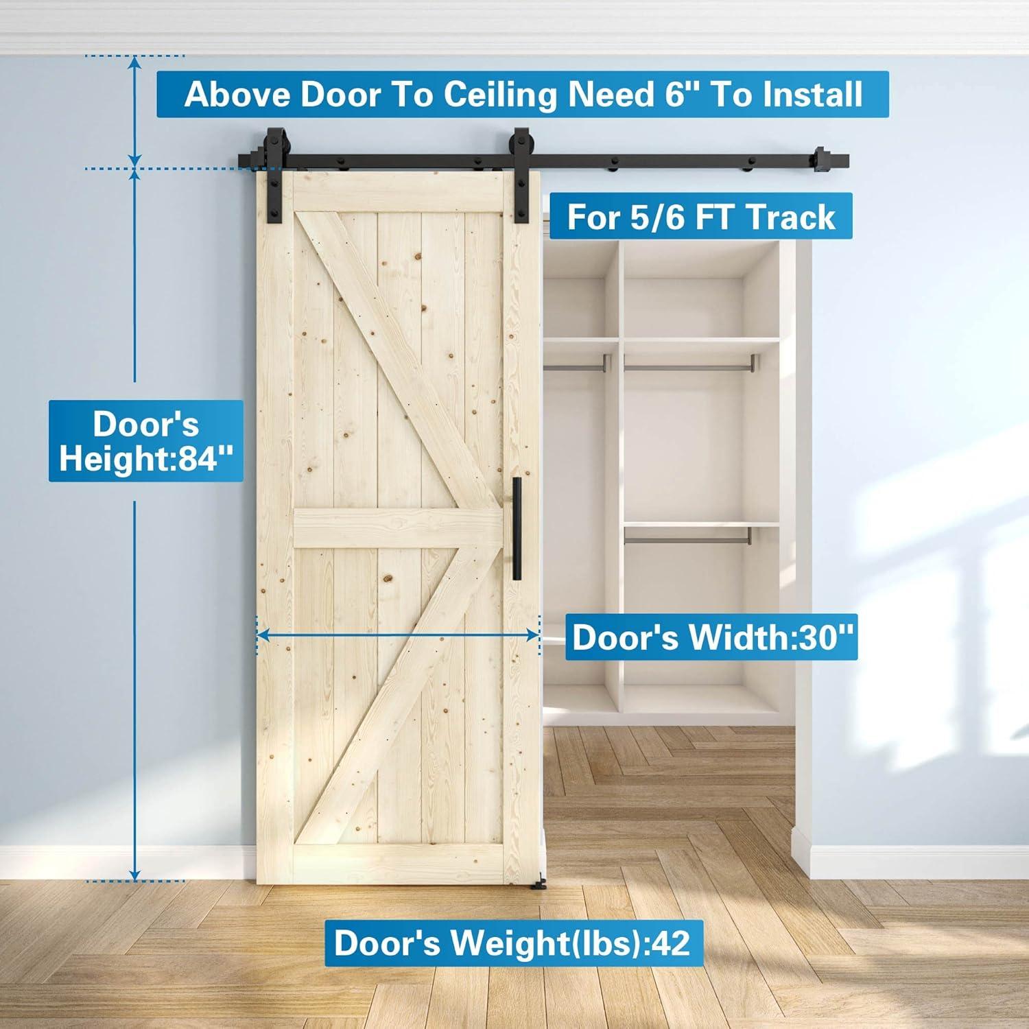 Hassch 30"x84" Unfinished Sliding Barn Door, K Frame, Natural Solid Spruce Wood, Requires Simple DIY Assembly