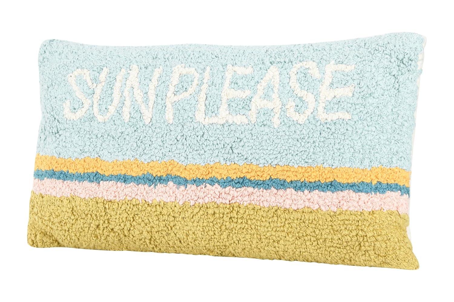 Creative Co-Op Woven Cotton Punch Hook Lumbar Pillow with "Sun Please" Design