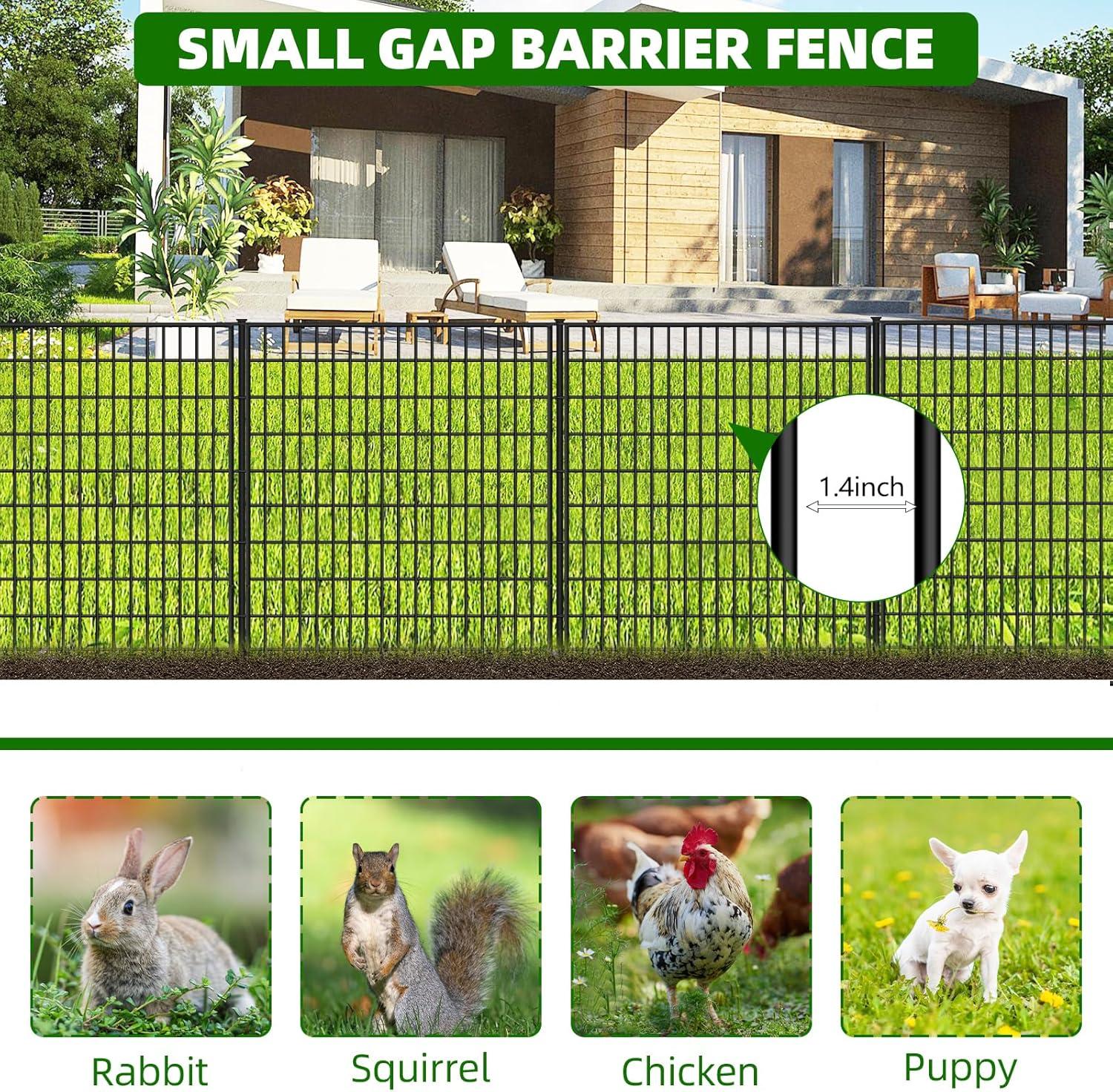 10 Panels Garden Fencing Animal Barrier, 33 in(H) X 24 ft(L) Dog Fence Outdoor for Yard Rustproof No Dig Decorative Tall Garden Fence Metal Wire Panel Border Patio Rabbit Ground Stakes Fencing