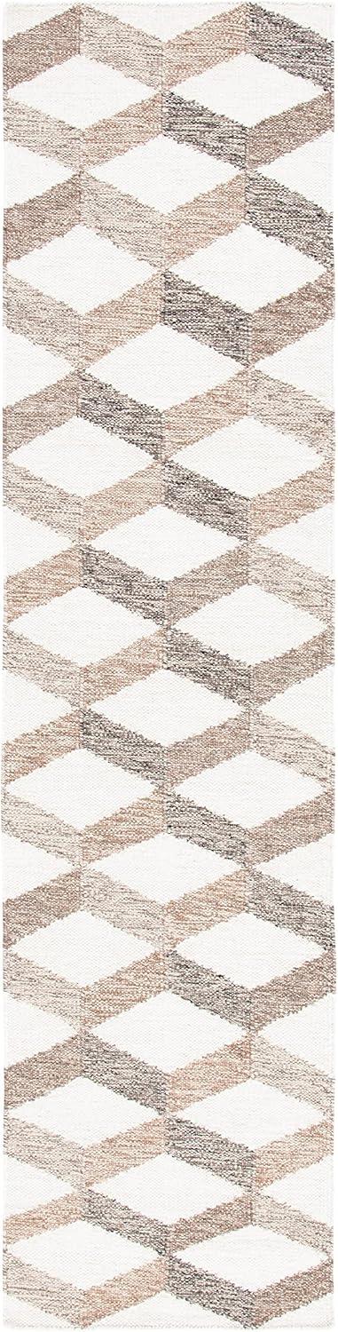 Ivory and Brown Geometric Wool Runner Rug, 2'3" x 9'