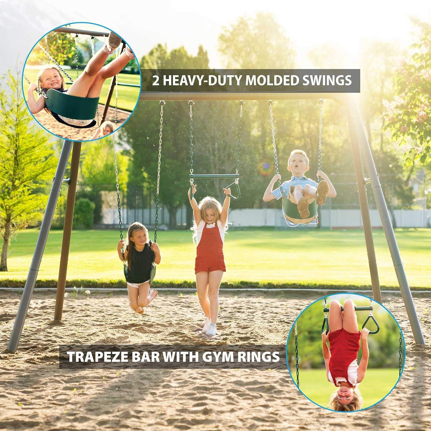 Lifetime Kids 7.3 ft. High x 11.25 ft. Long x 9.58 ft. Wide Metal Swing Set (90952)