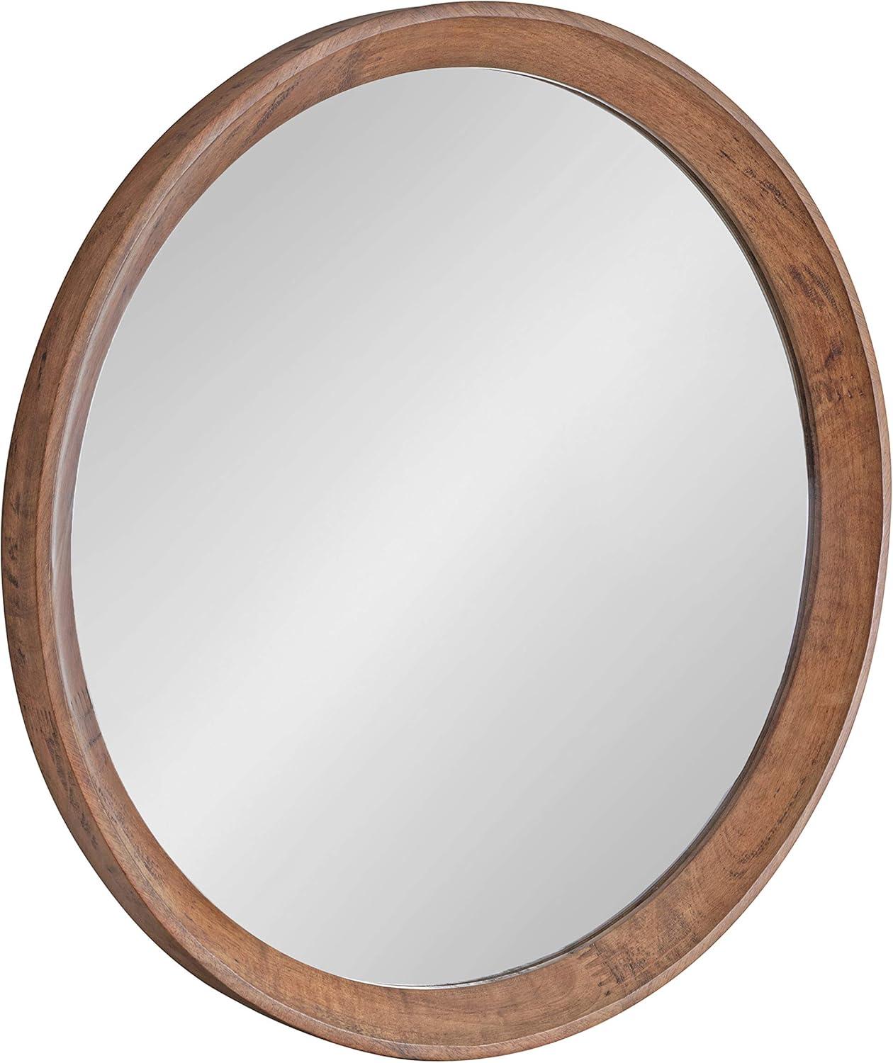 Kate and Laurel Hartman Transitional Round Wood Framed Wall Mirror, 24" Diameter, Brown, Boho Chic Round Mirror for Wall