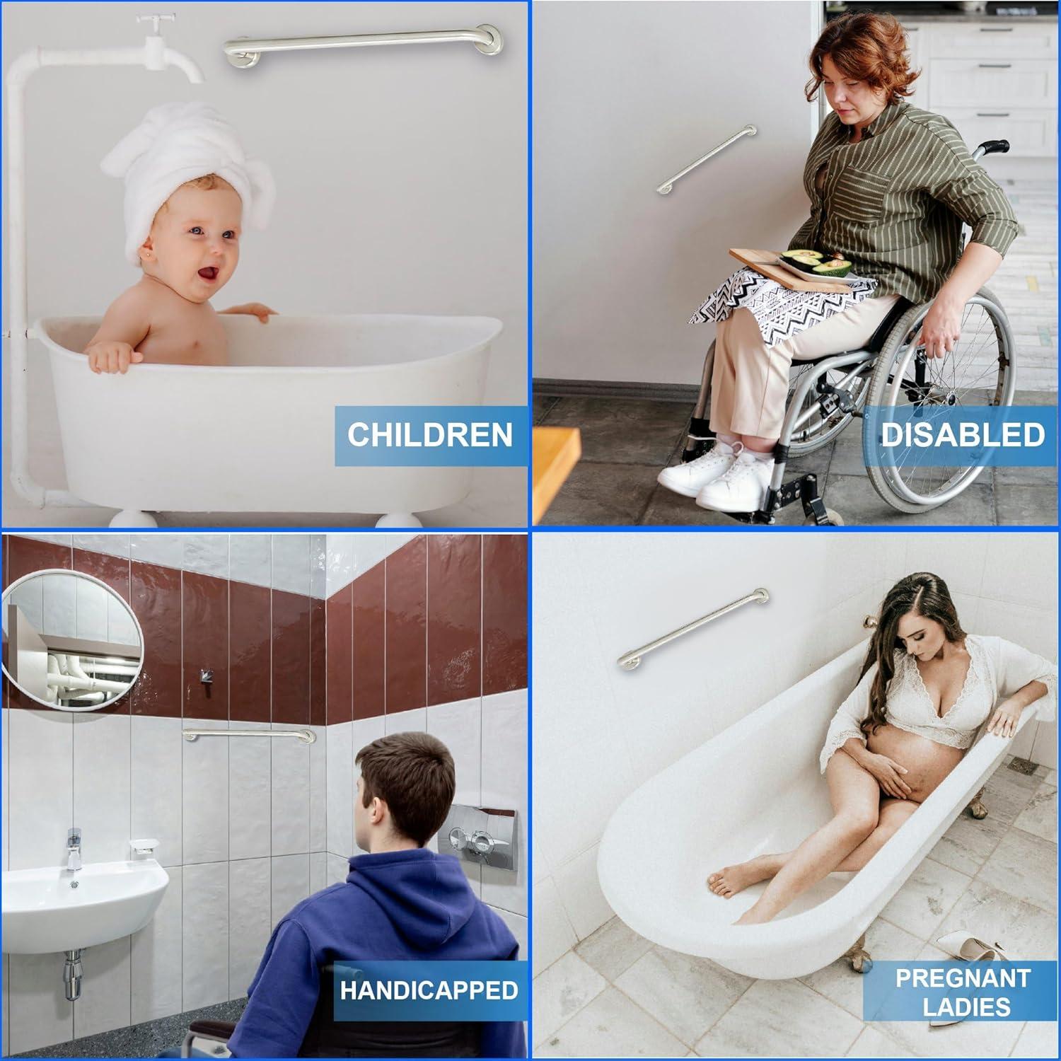 30” Shower Handle Smooth Grip | 304 Stainless Steel Bathroom Grab Bars For Seniors, Handicap Grab Bars | ADA Shower Bars Safety For Elderly Holds Upto 400lbs, Grab Bars For Bathtubs And Showers