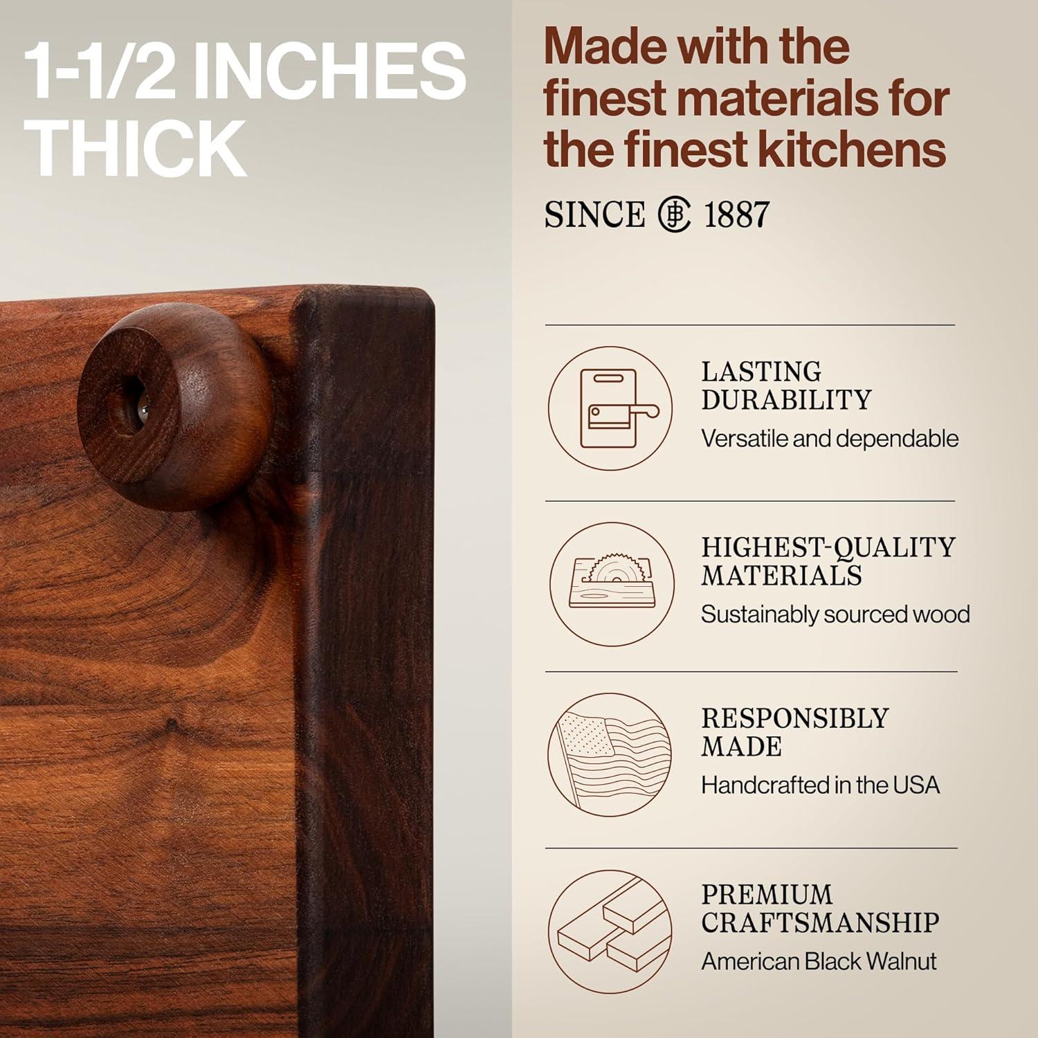 John Boos Gift 1.5" Edge Grain Walnut 12" Square Cutting Board with Wood Feet