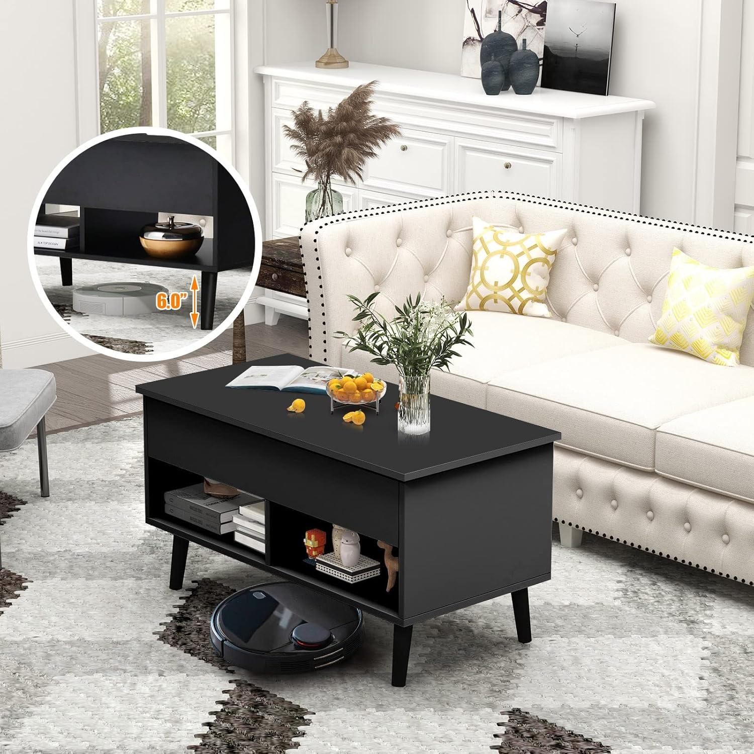 Costway 31.5''  Lift Top CoffeeTable ModernTable W/ Hidden Compartment&Wood Legs For Home Black