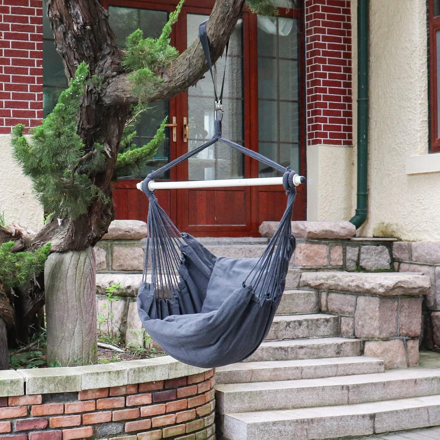 Gray Hanging Hammock Chair with Cushions and Steel Bar