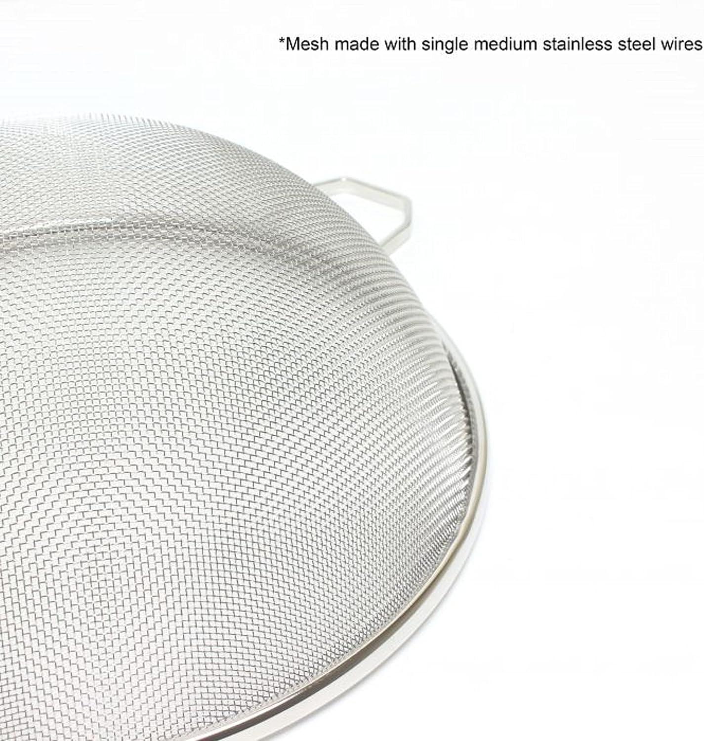 10-Inch Silver Stainless Steel Medium Mesh Strainer with Wooden Handle