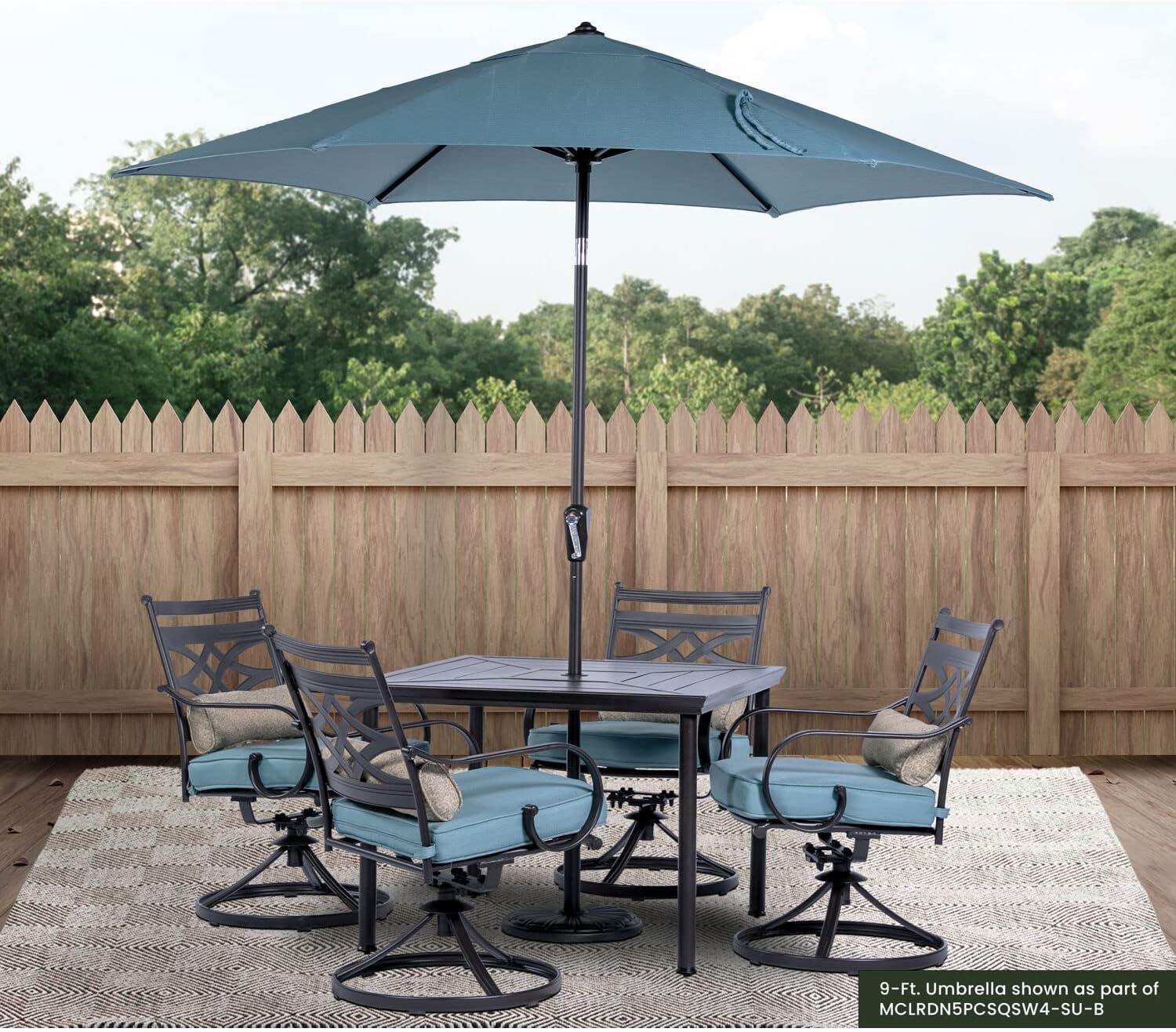 Hanover Montclair 9-Piece High-Dining Set in Ocean Blue with 8 Counter-Height Swivel Chairs and 60-Inch Square Table