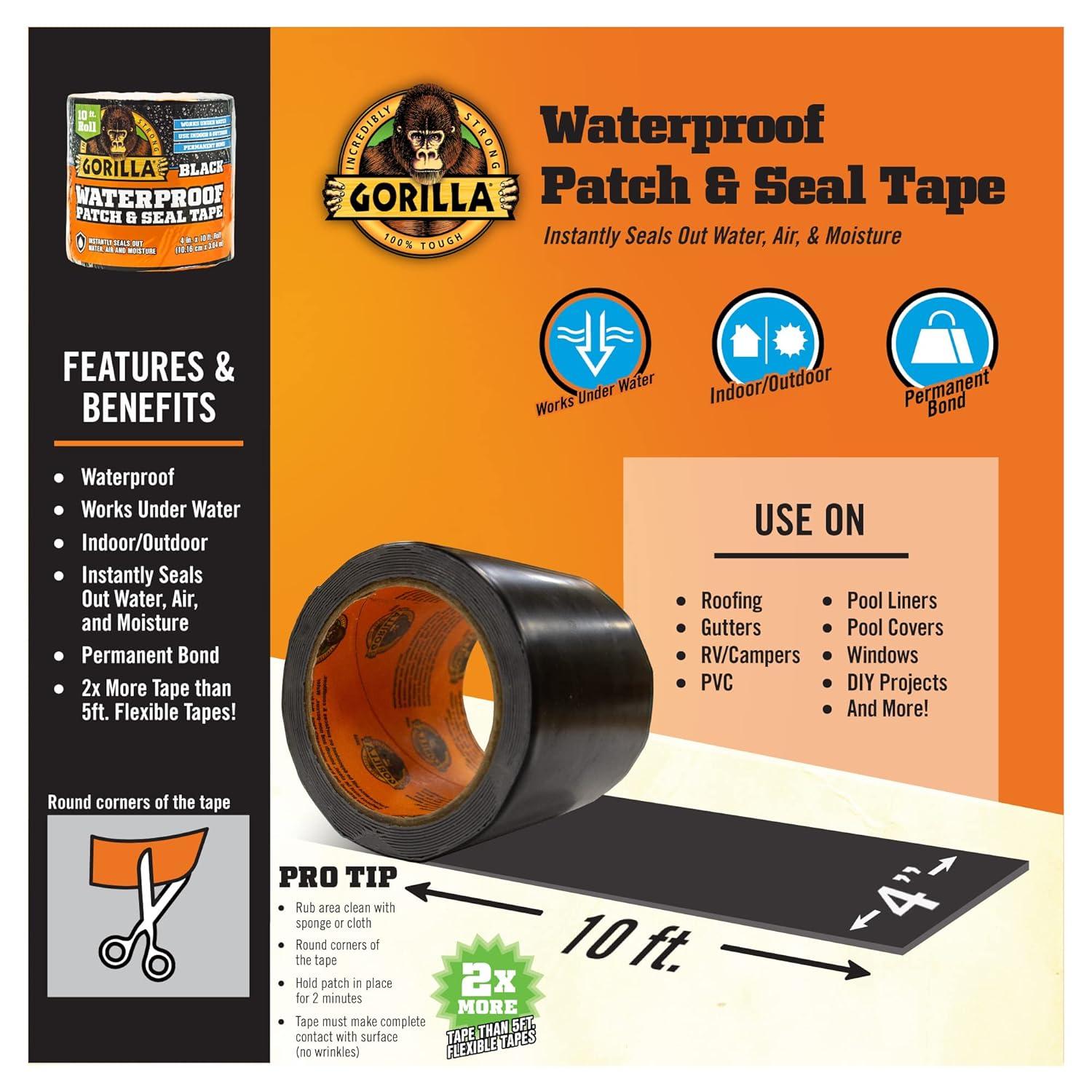 Gorilla 4 in. W X 10 ft. L Black Waterproof Repair Tape