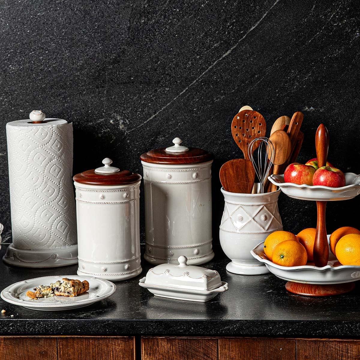 Juliska Berry & Thread Canister with Wooden Lid - Whitewash