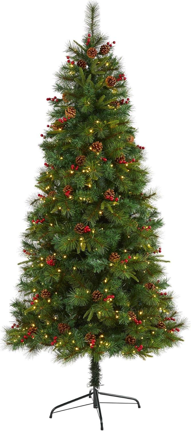 Nearly Natural 7ft. Mixed Pine Artificial Christmas Tree with 350 Clear LED Lights, Pine Cones and Berries