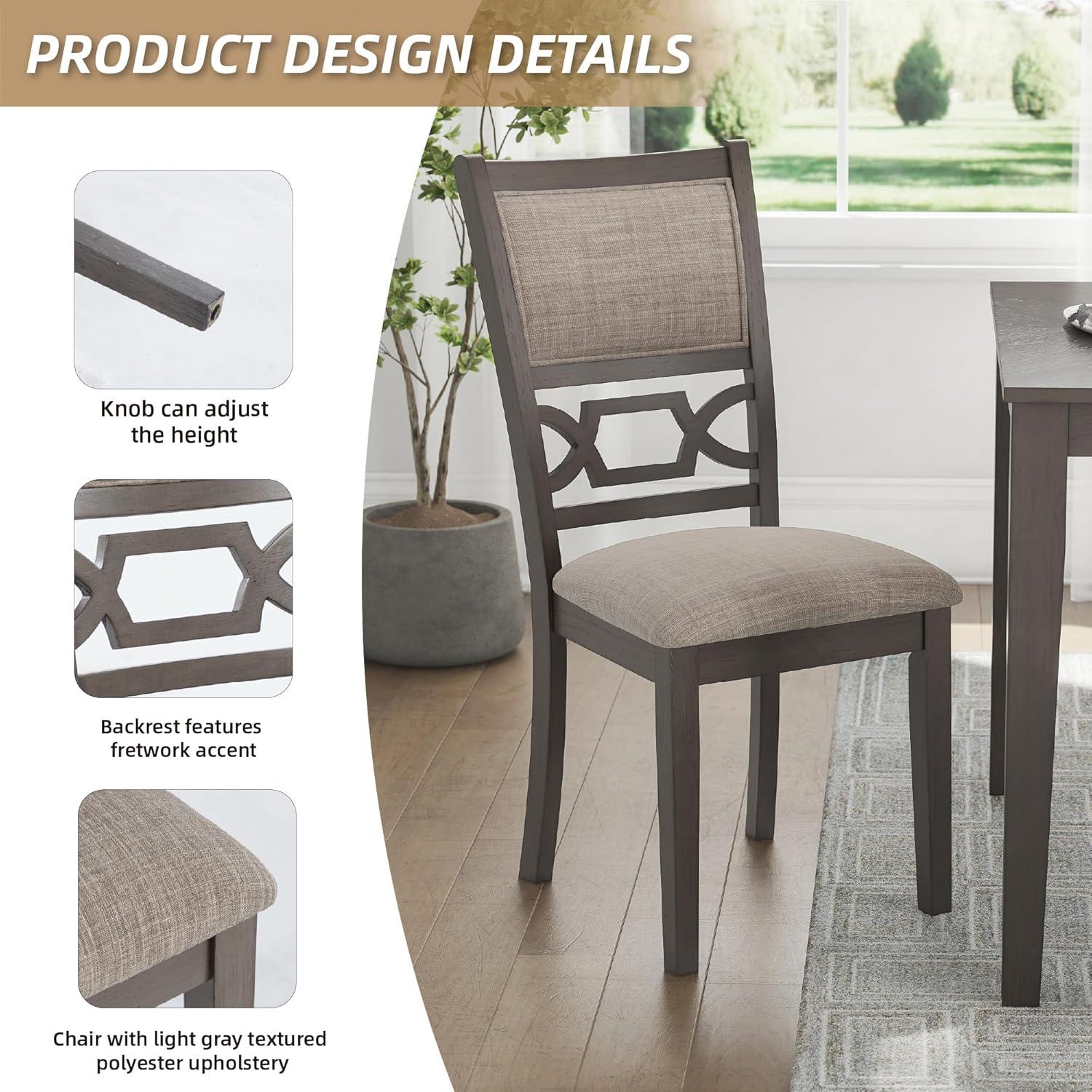 Gray Transitional Rectangular Dining Table Set with 4 Chairs