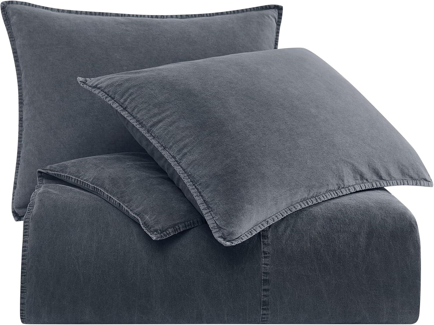 Charcoal Stonewashed Cotton Canvas Queen Duvet Cover Set