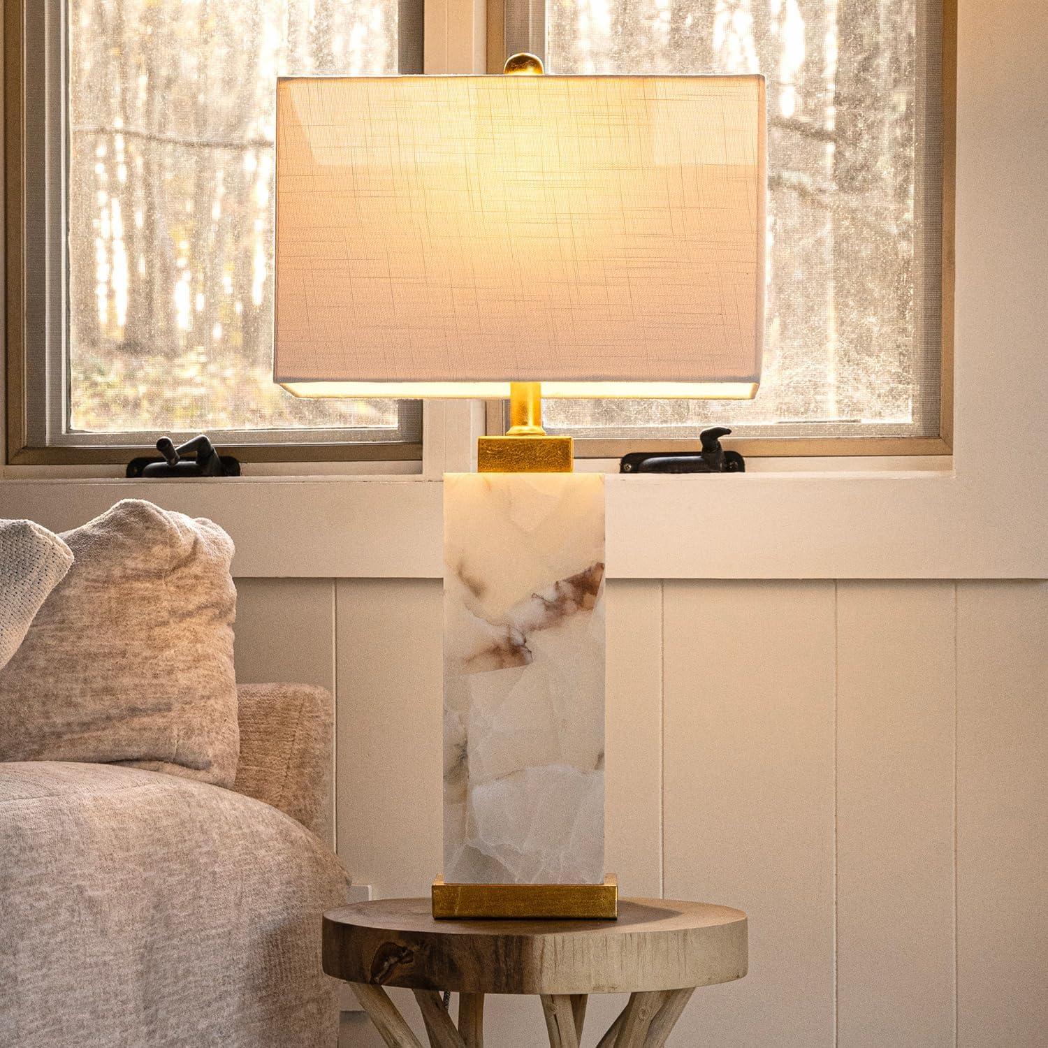 Elizabeth 27.5" White Alabaster and Gold Leaf Table Lamp