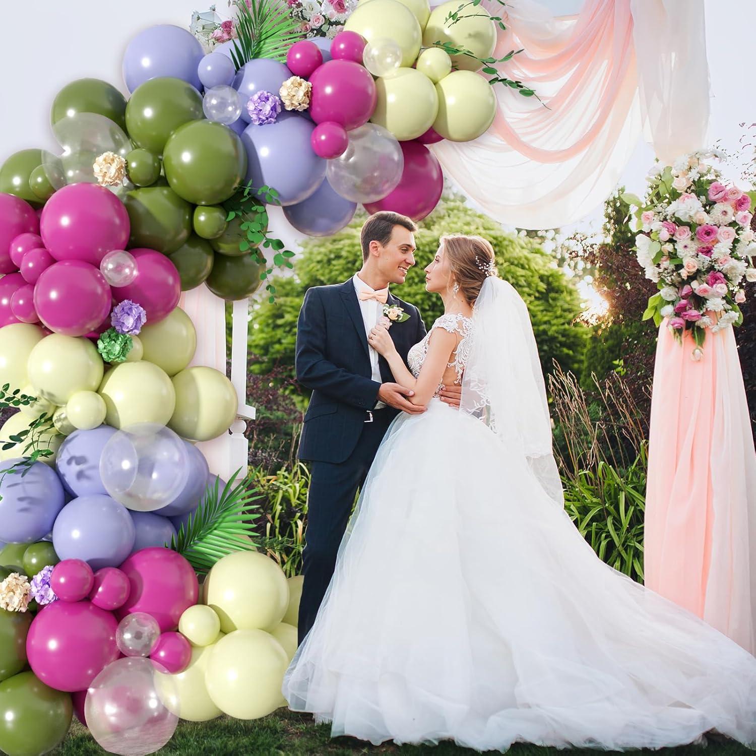 Paready Green Pink Balloons Garland Arch Kit, 125Pcs Retro Peach Pink Green Balloons Arch, Macaron Purple Yellow Balloon for Flower Theme Wedding Bridal Shower Birthday Baby Shower Party Decoration