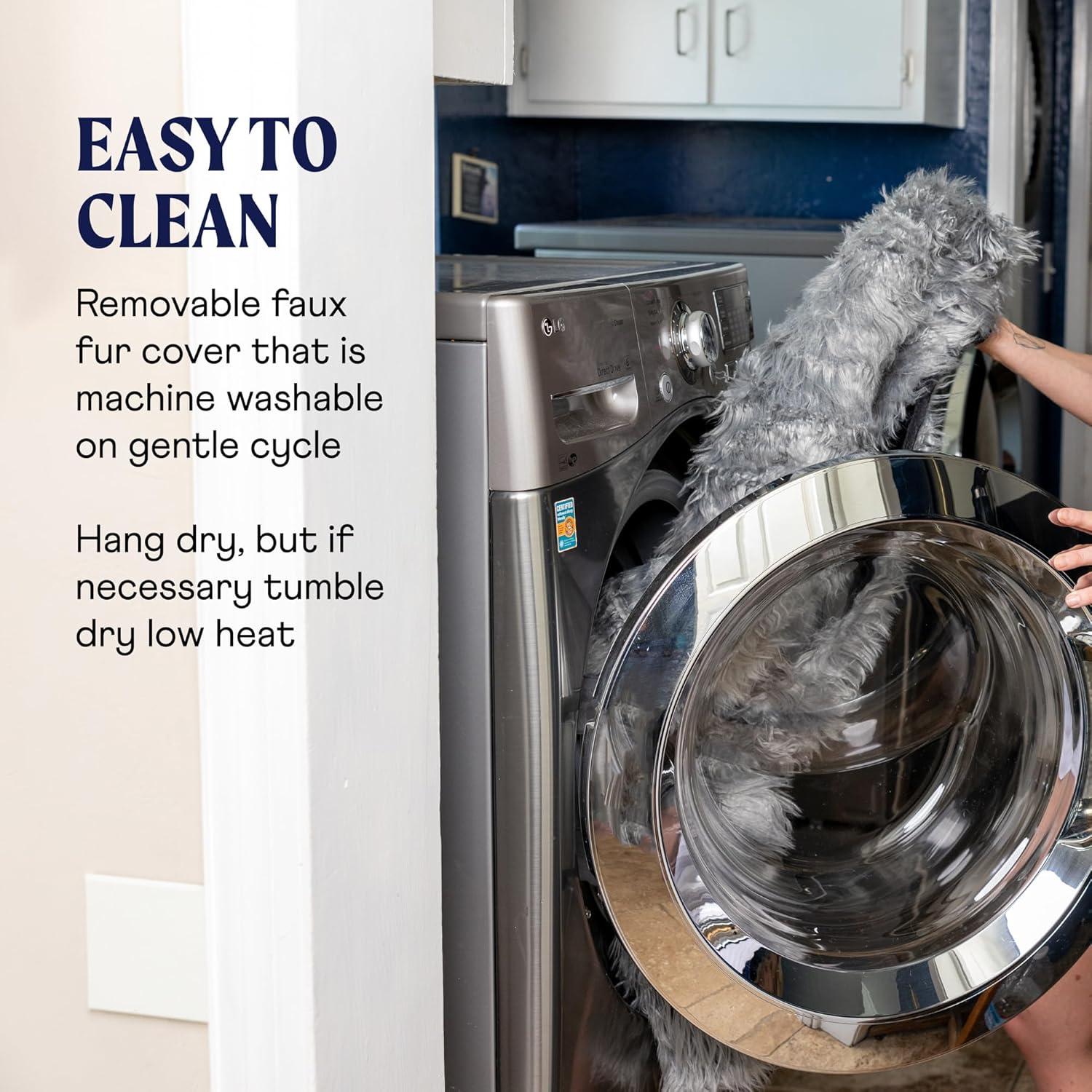 PAW BRANDS PupCloud Human-Size Faux Fur Memory Foam Dog Bed (Charcoal Grey)